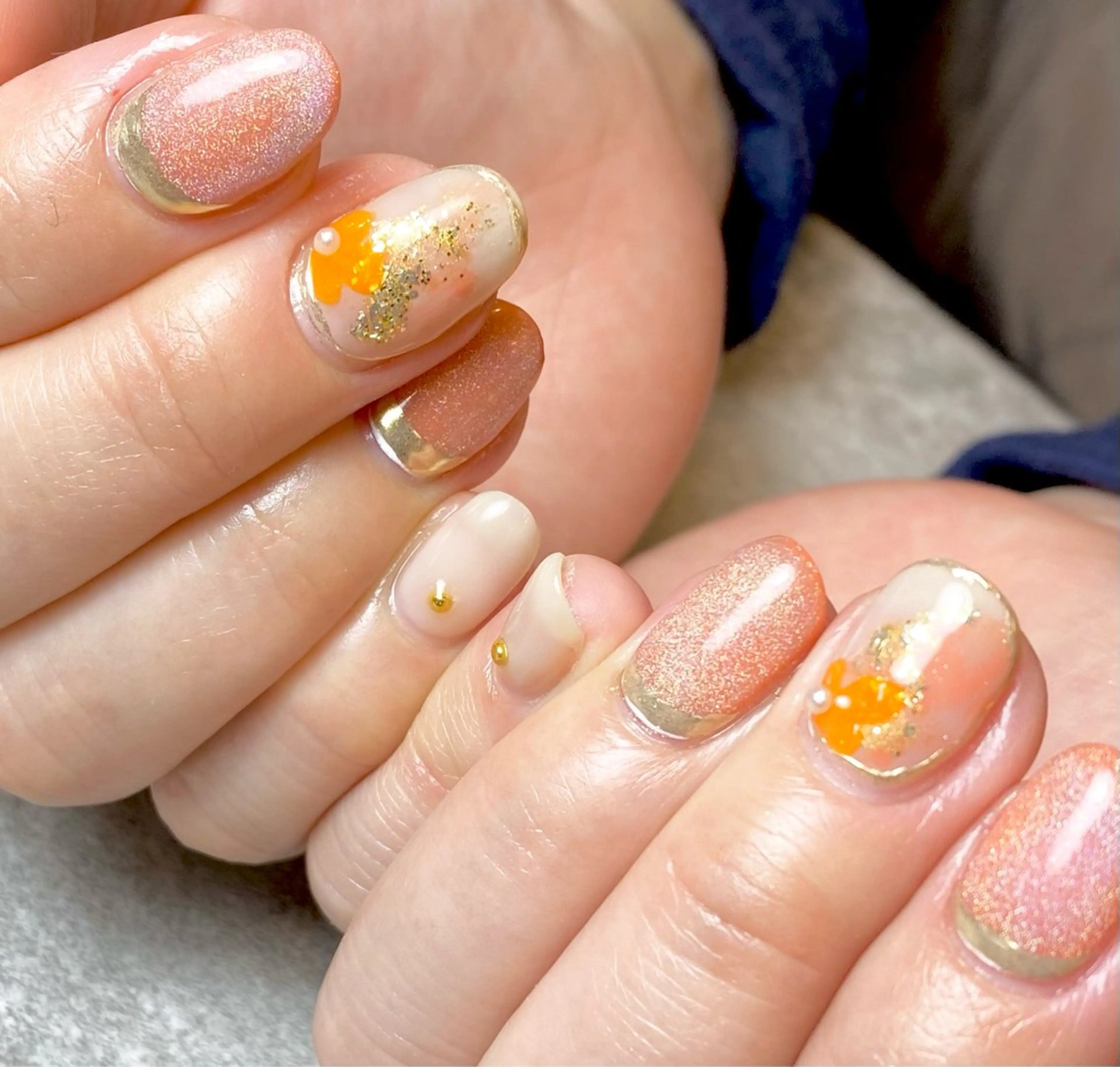 ネイル ミラーネイル 持ち込み オレンジ Narumi nailのネイルデザイン