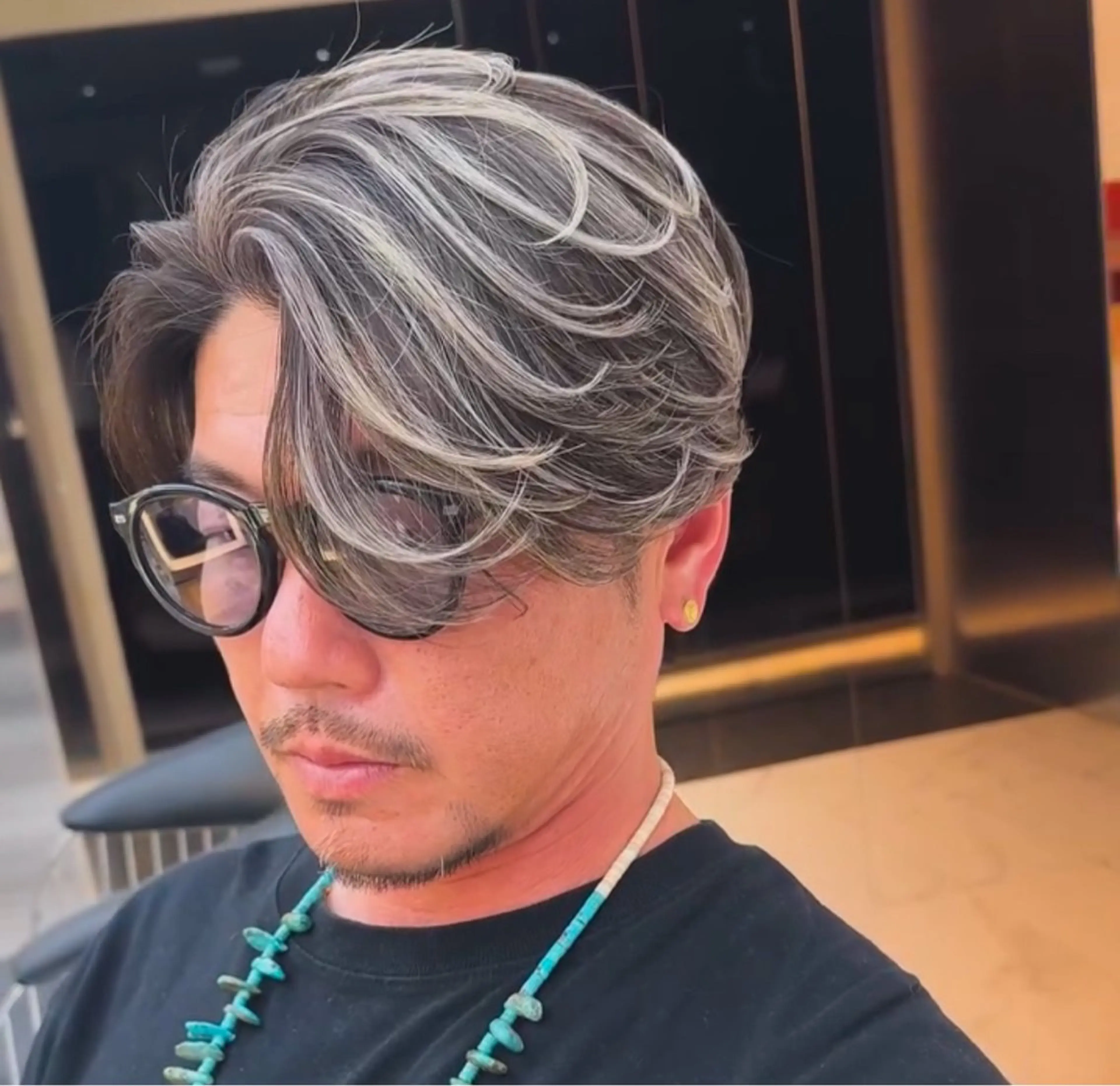 メンズ センターパート メンズハイライト メンズメッシュ カット ヘアカラー 大人メッシュ/ ハイライト/ぽんのヘアスタイル