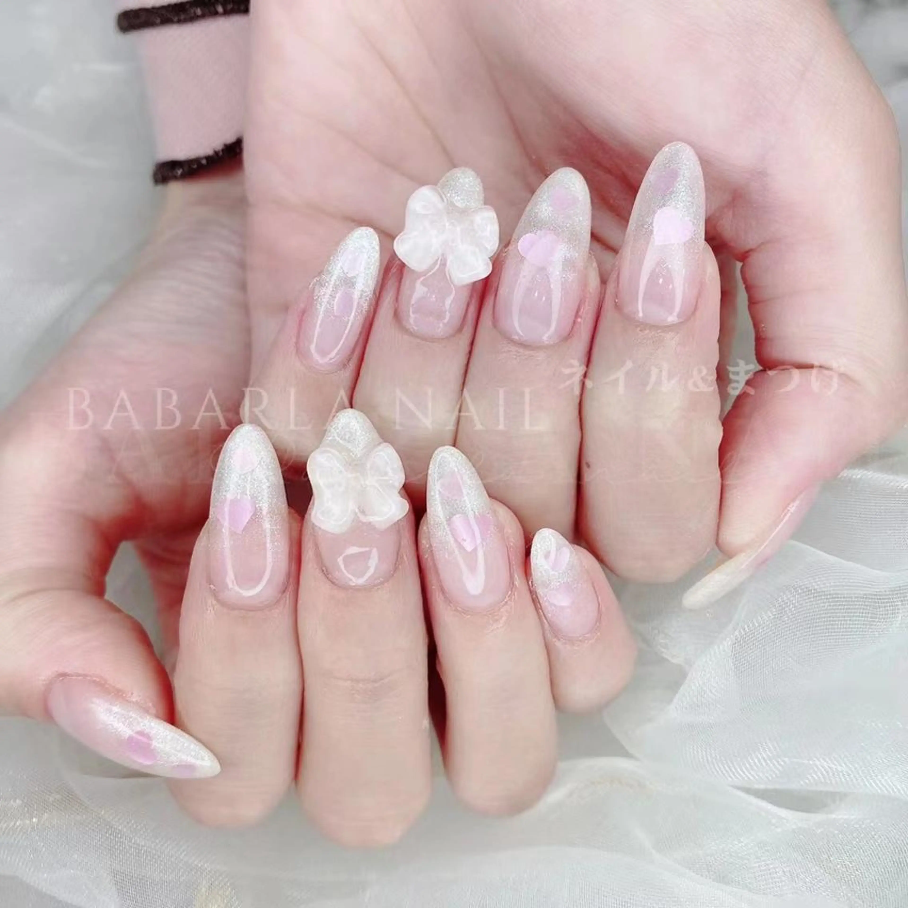 ネイル ハート ピンク リボン ホワイト Babarla Nailのネイルデザイン