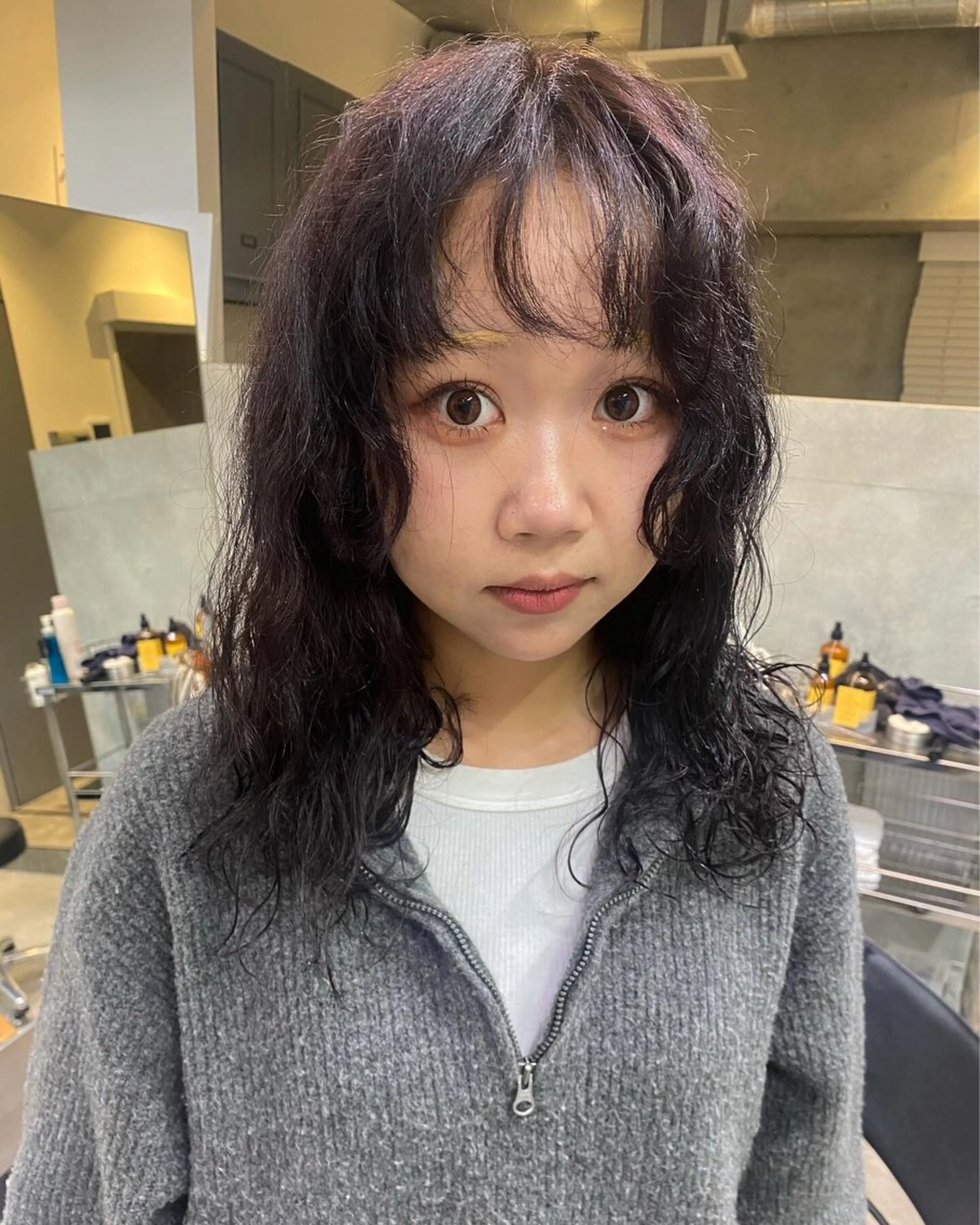 ロング カラー パーマ カット パーマ 室谷 侑奈のヘアスタイル