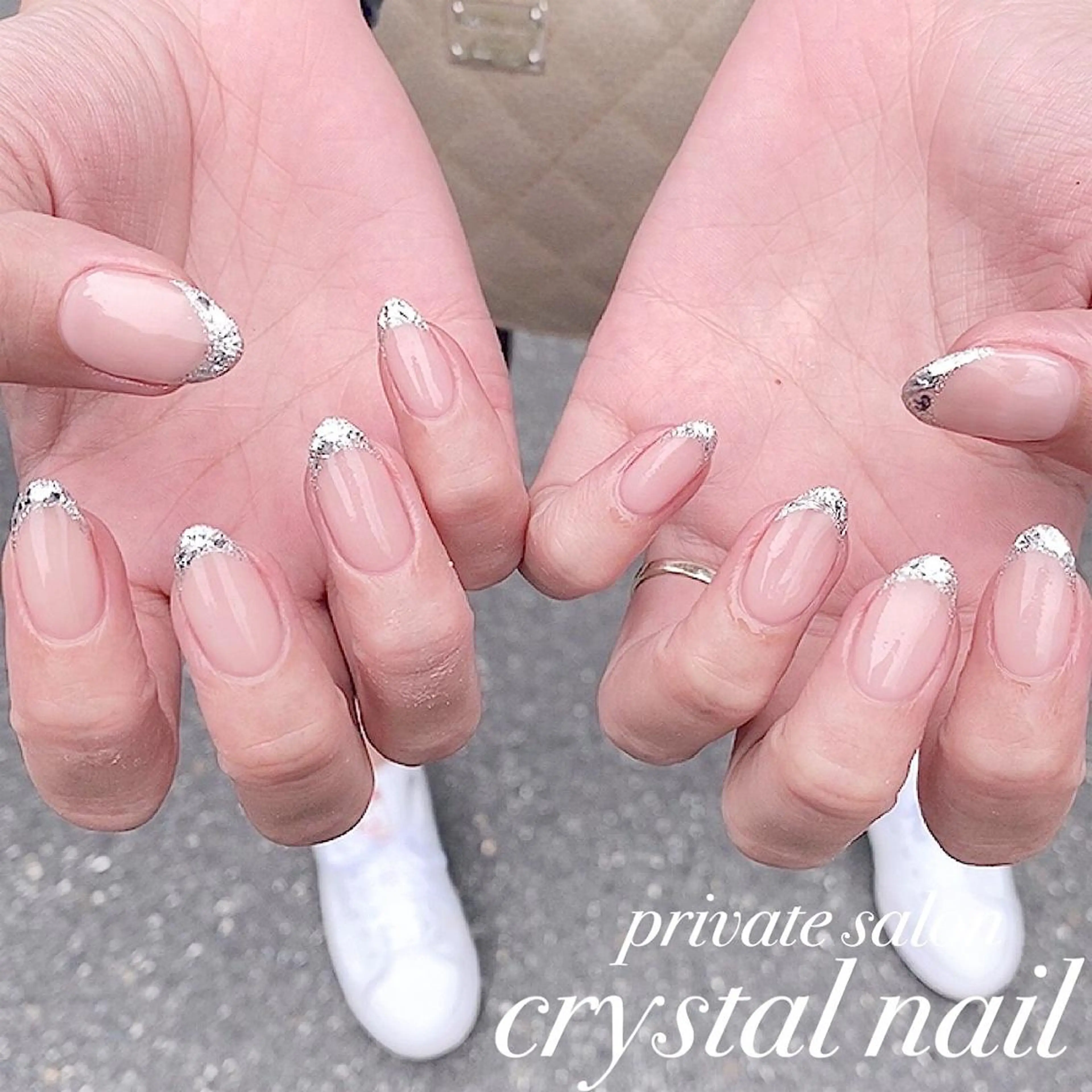 ネイル フレンチネイル ガラスフレンチ Crystal Nailのネイルデザイン