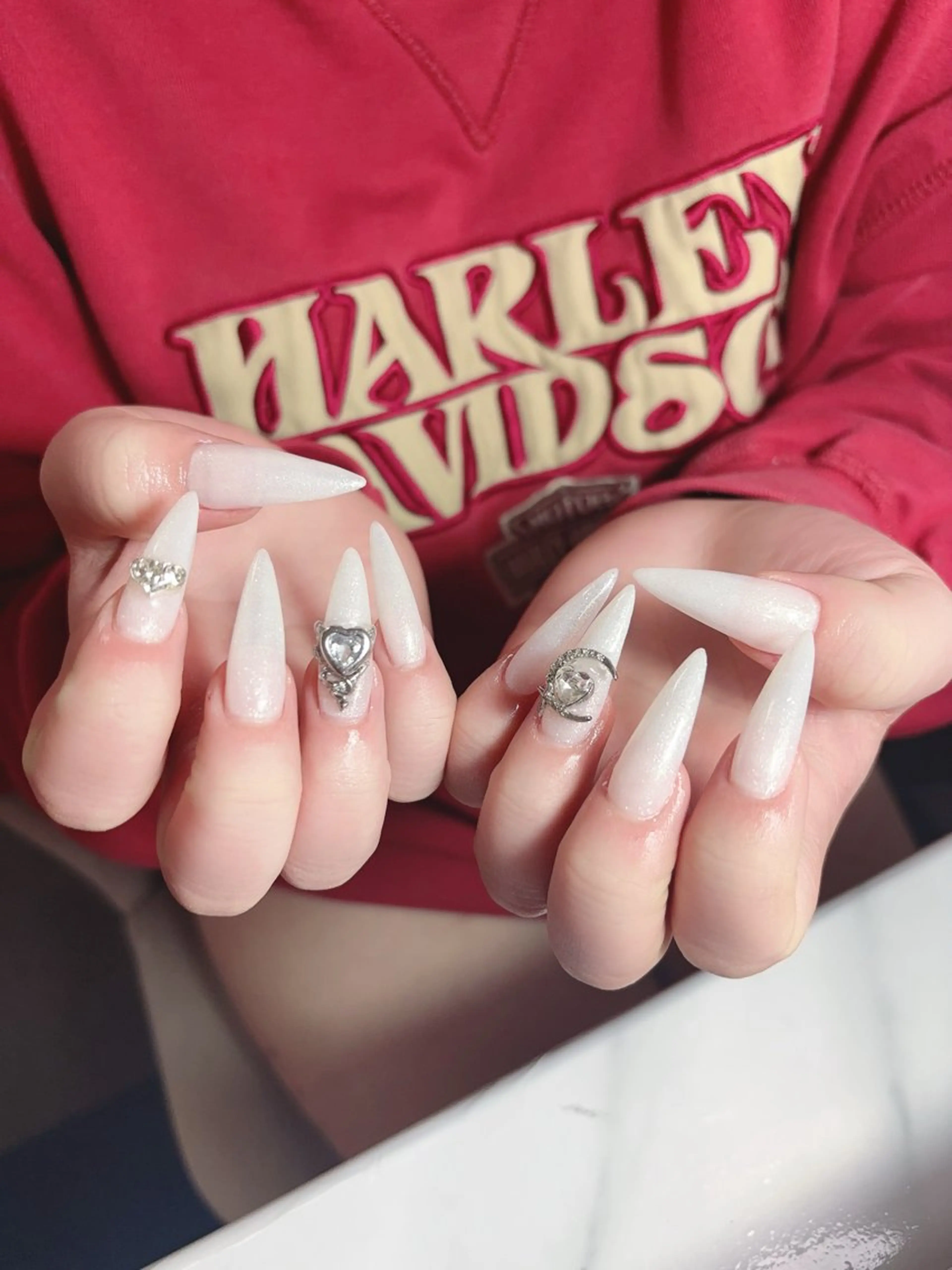 ネイル フレンチネイル ハート 韓国ネイル レース ニュアンスネイル ハンドネイル ハンドケア ボニー Coco nailのネイルデザイン