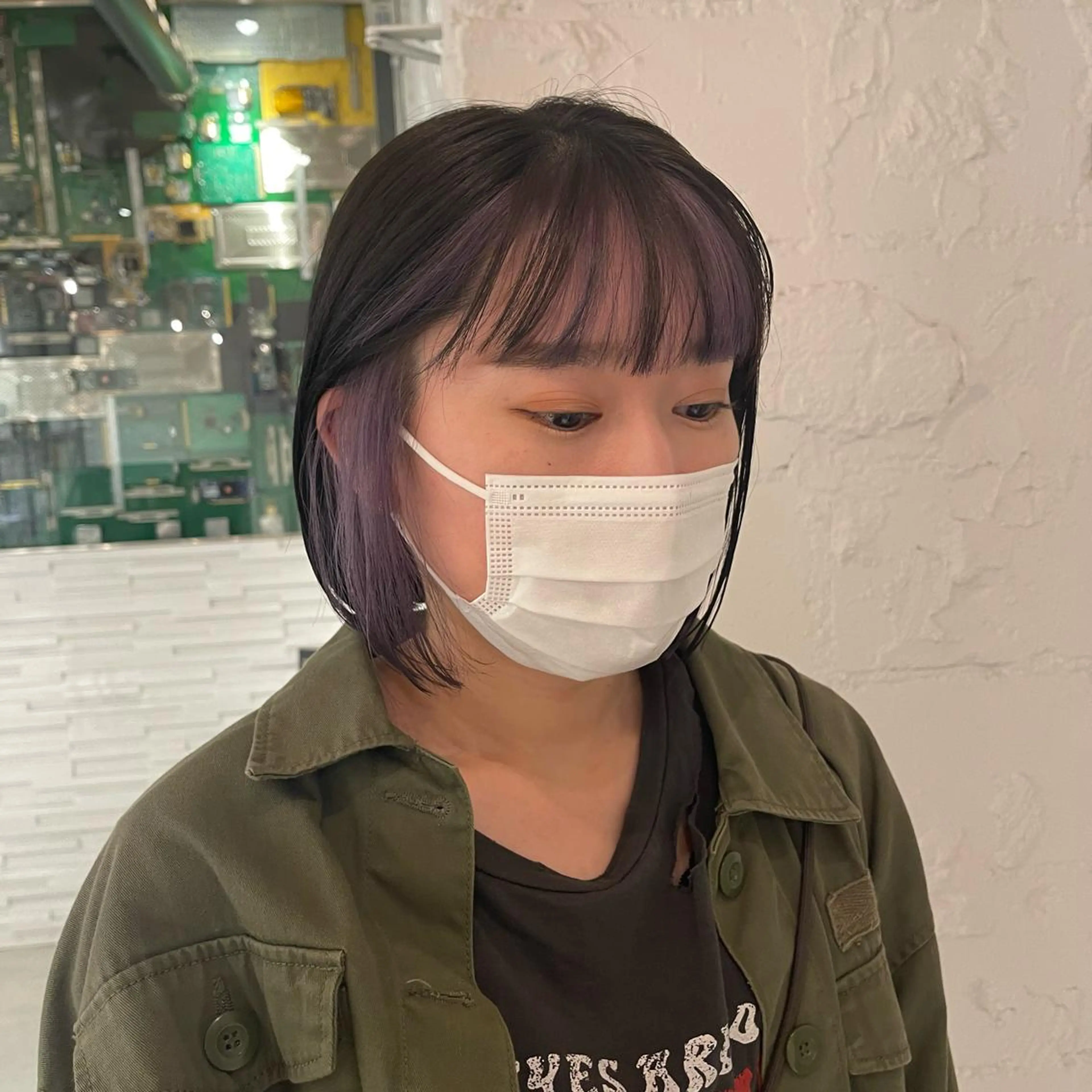 ショート カラー ミストバング  フェイスフレーミング ヘアカラー トリートメント lunty miichiのヘアスタイル