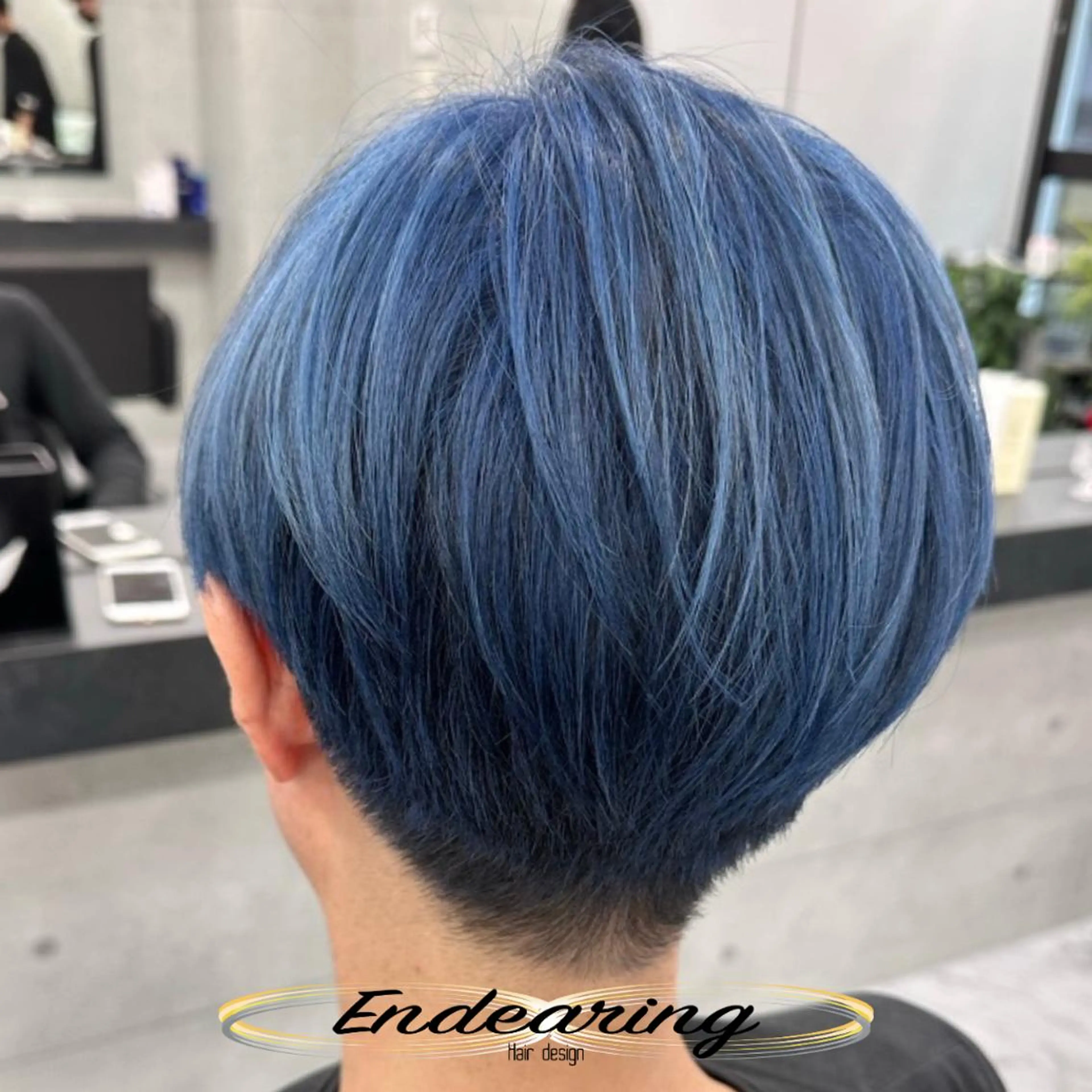 カラー 黒髪 ブリーチ ブルーカラー グレージュ ネイビーカラー ヘアカラー Endearing 銀座/レイヤーカットのヘアスタイル