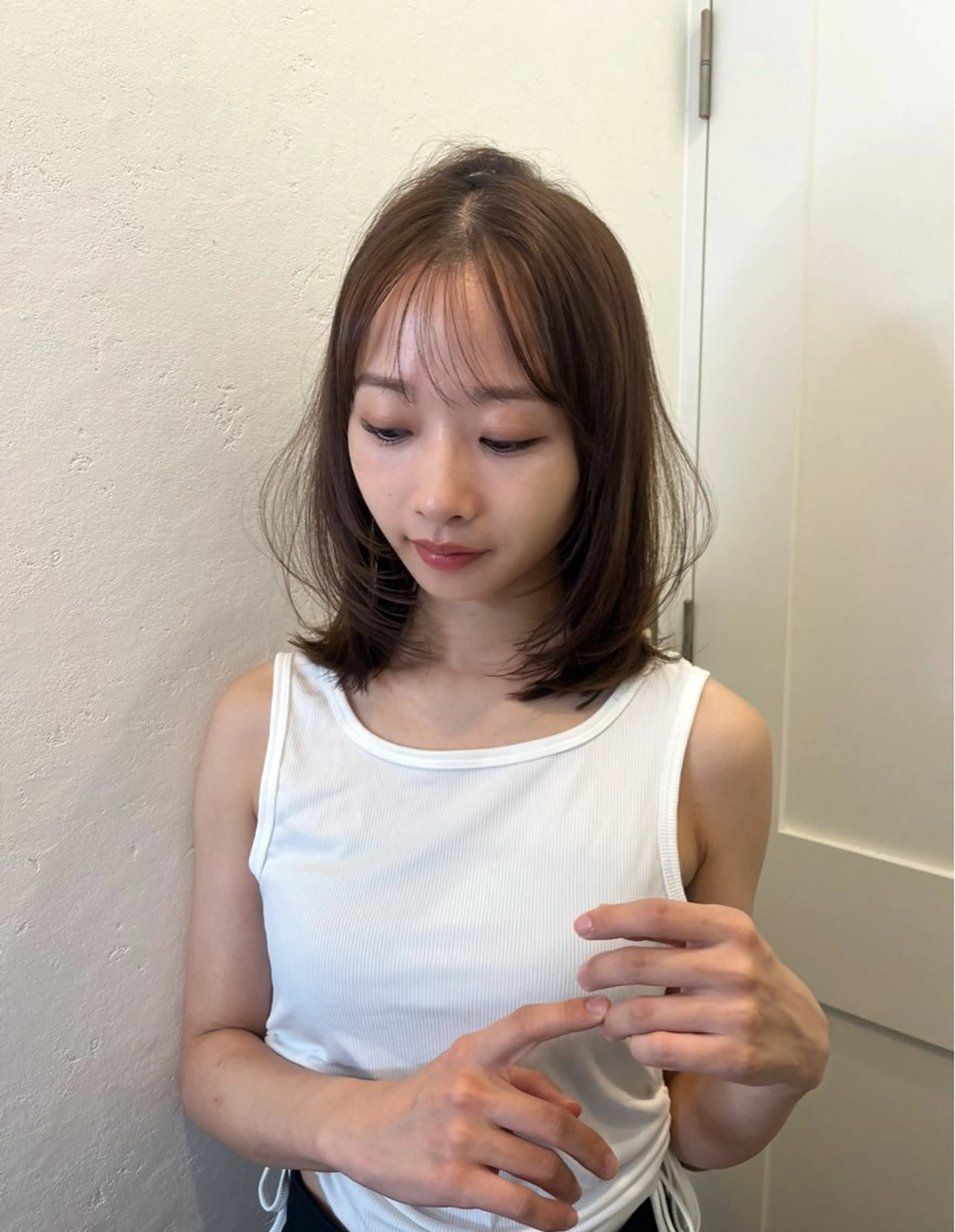 セミロング カラー カット ヘアカラー トリートメント 山崎/韓国縮毛矯正 レイヤー髪質改善のヘアスタイル