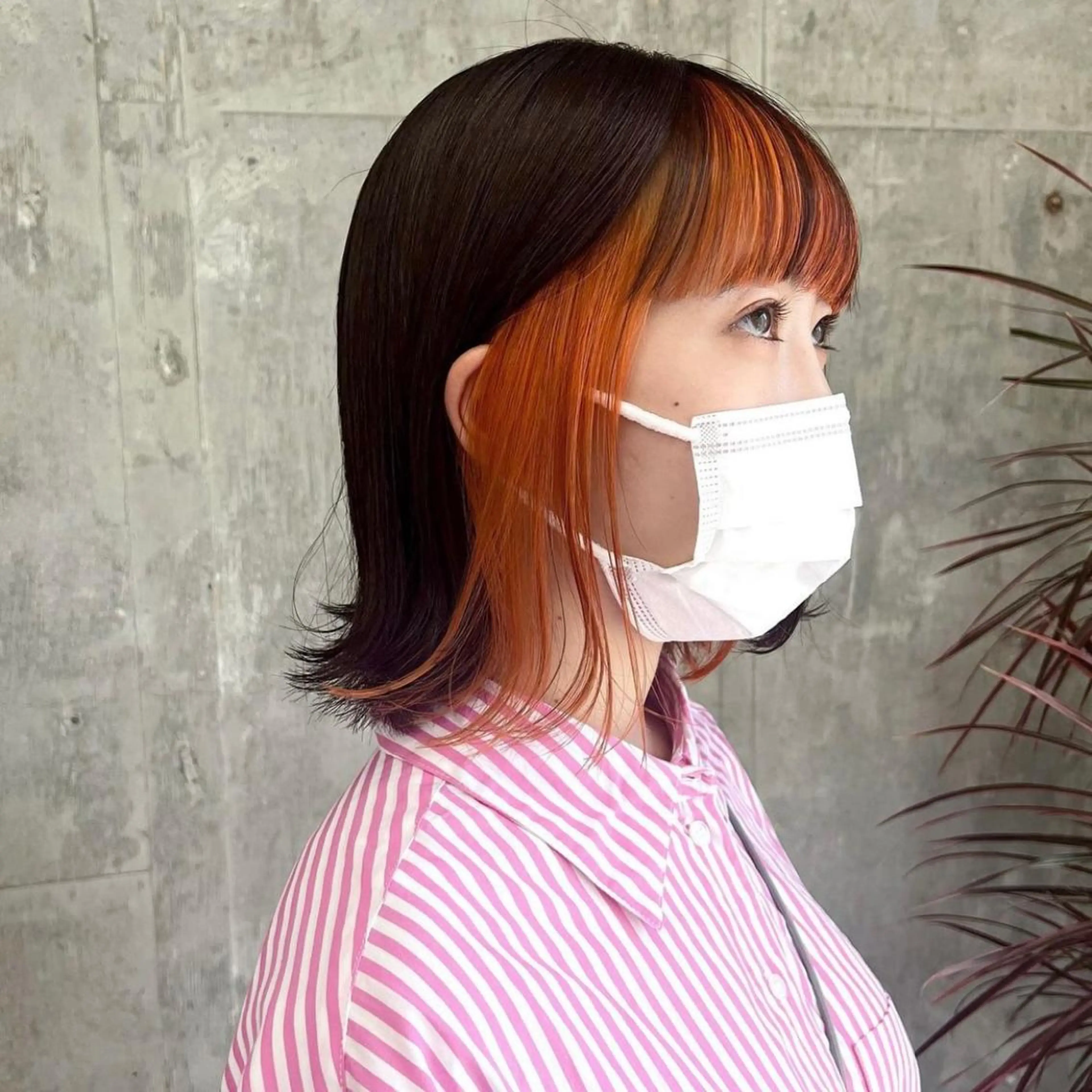 ミディアム カラー 切りっぱなしボブ インナーカラー オレンジ ボブ 韓国 /男女🆗 細江　美紅のヘアスタイル