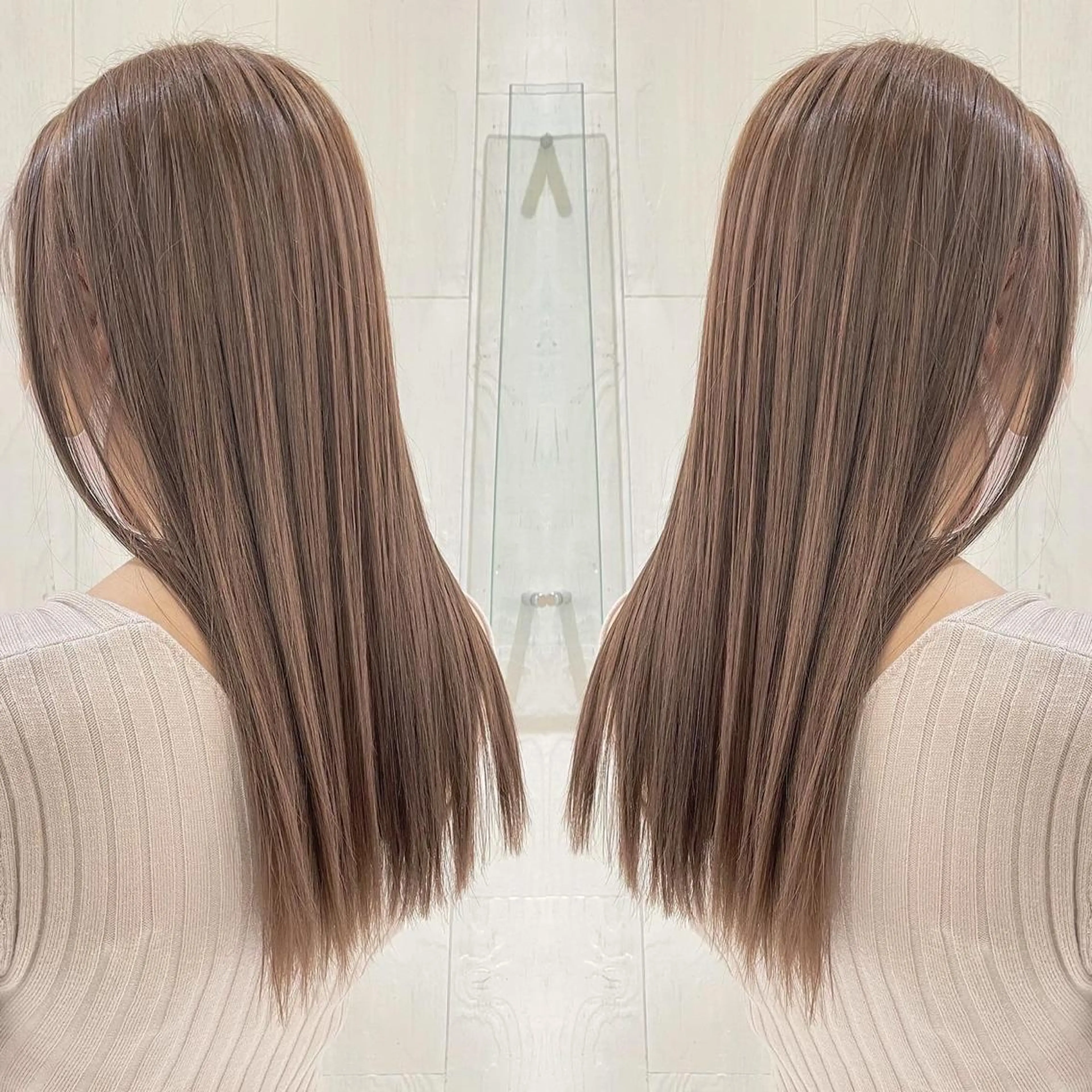ロング カラー アッシュ ベージュカラー 透明感カラー ミルキーベージュ 外国人風カラー カット ヘアカラー トリートメント 河合秀明/ハイライト /インナーカラーのヘアスタイル