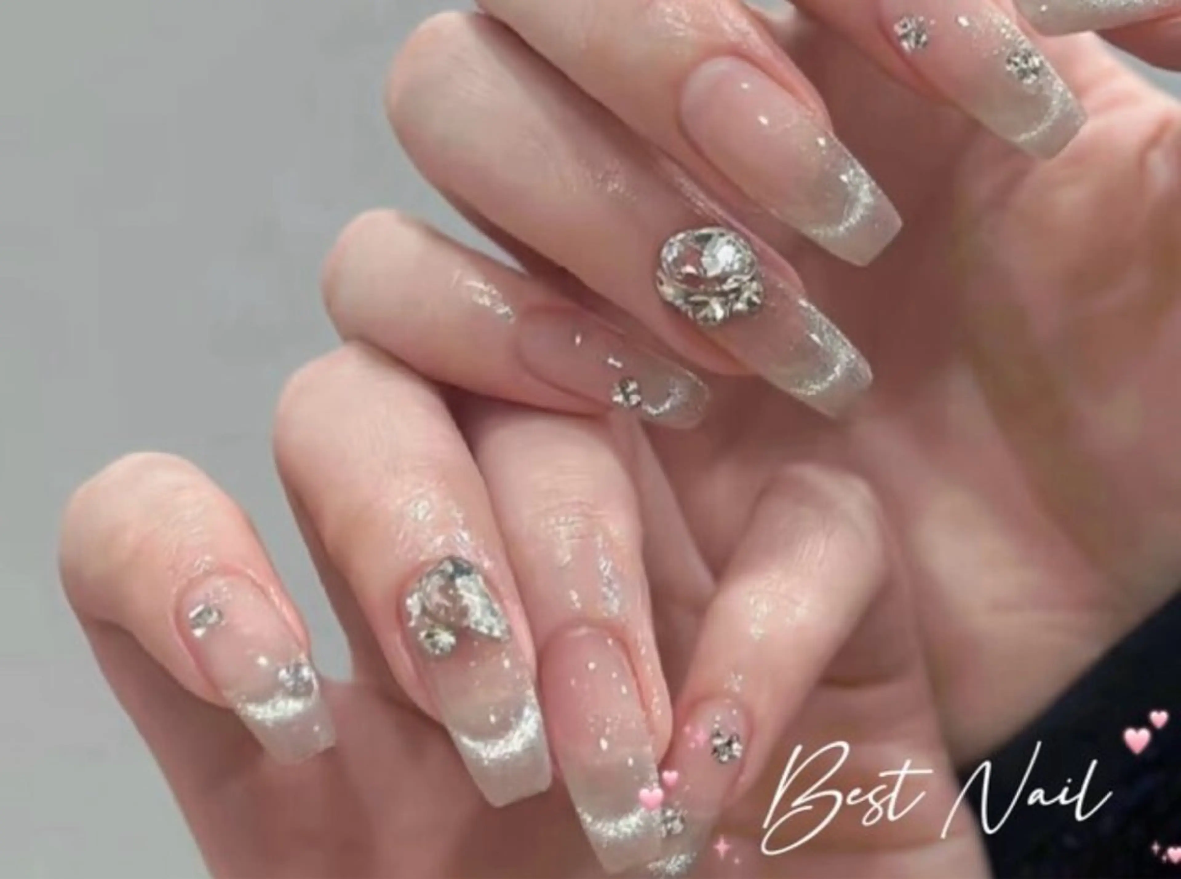 ネイル オーロラネイル クリアネイル 長さ出し ジェルネイル 韓国ネイル ハンドネイル best nailのネイルデザイン