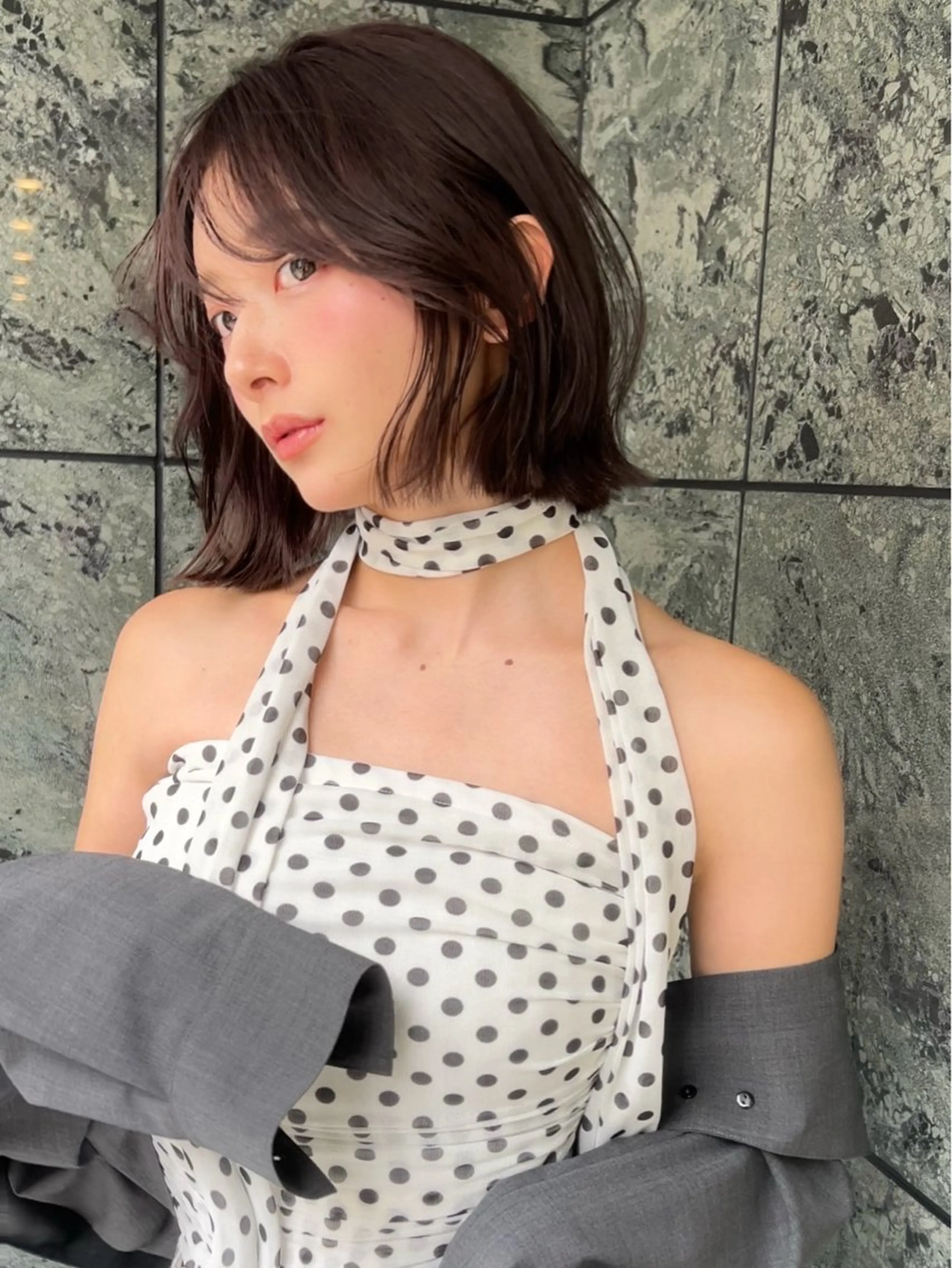 ミディアム カラー 伸ばしかけ カット ヘアカラー 小顔ボブ jilblanカホのヘアスタイル