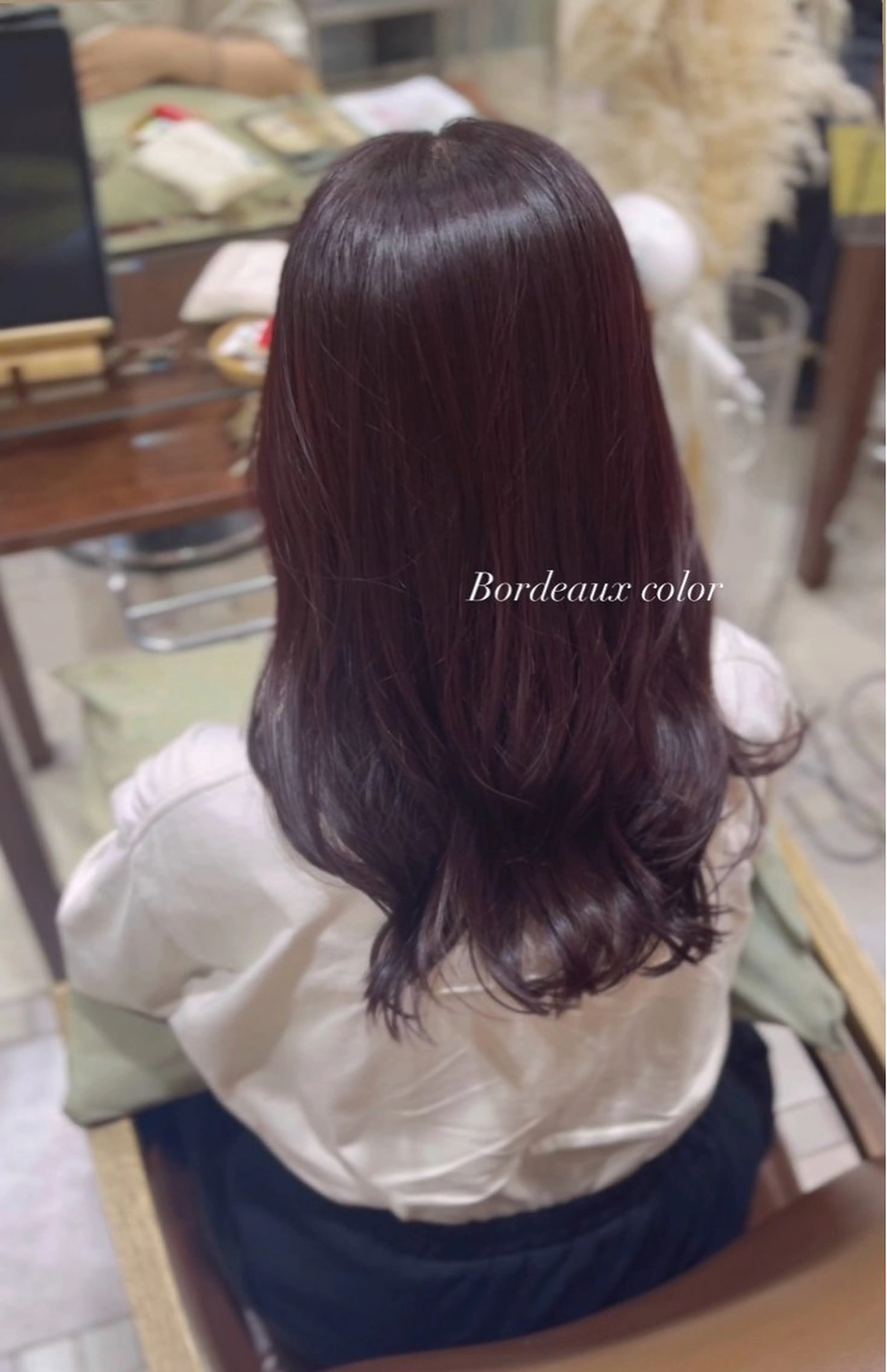セミロング カラー ブリーチ ボルドーカラー ブリーチなしカラー 透明感カラー／ 艶感カラー／RAMUのヘアスタイル