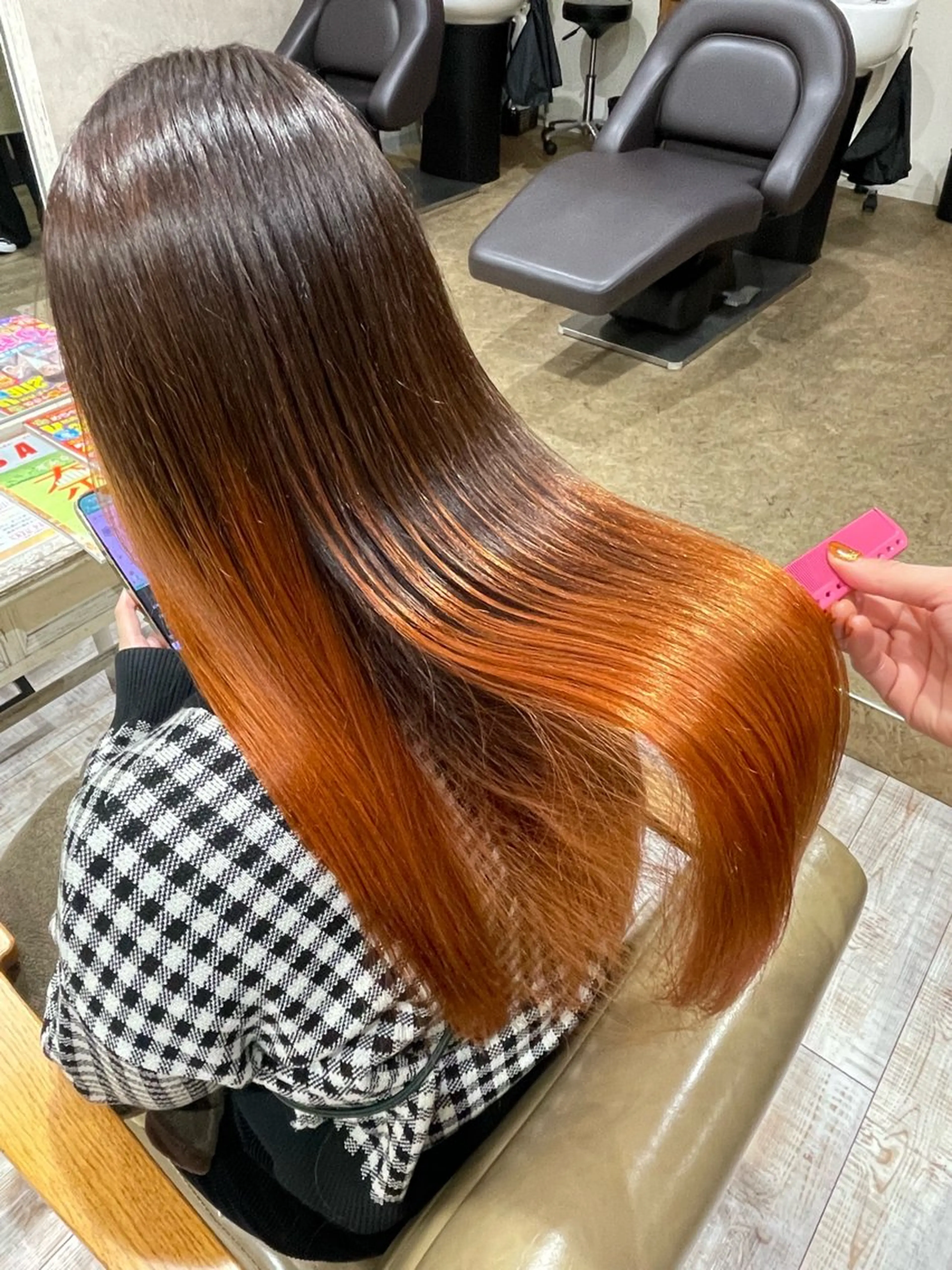 ロング カラー バレイヤージュ グラデーションカラー レイヤーカット ヘアカラー ショートボブ、ハイト ーン特化　/下川のヘアスタイル