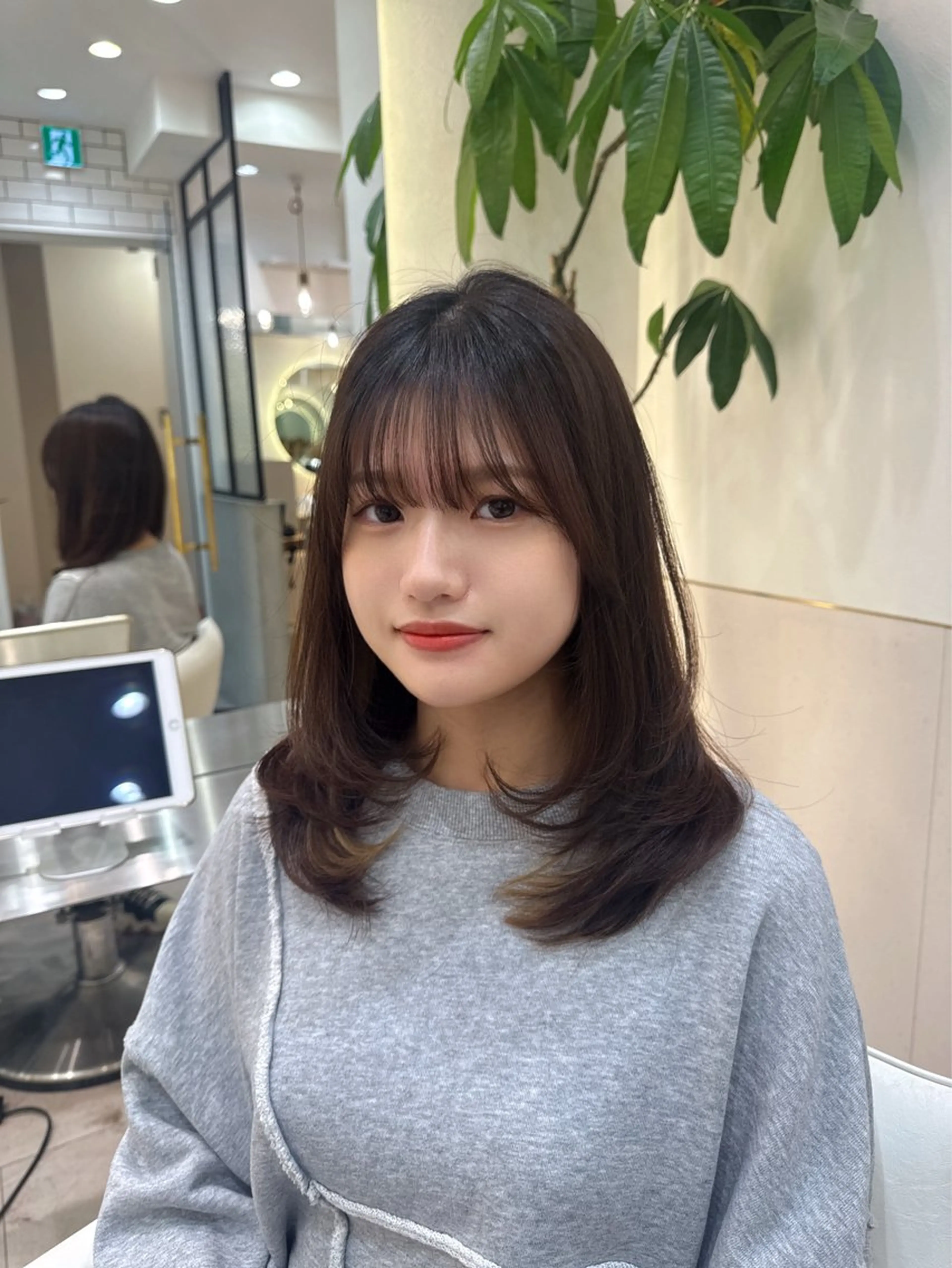 セミロング カラー レイヤーカット 似合わせカット 小顔カット カット 韓国/ワンホン/新宿 レイヤー/リョウヤのヘアスタイル