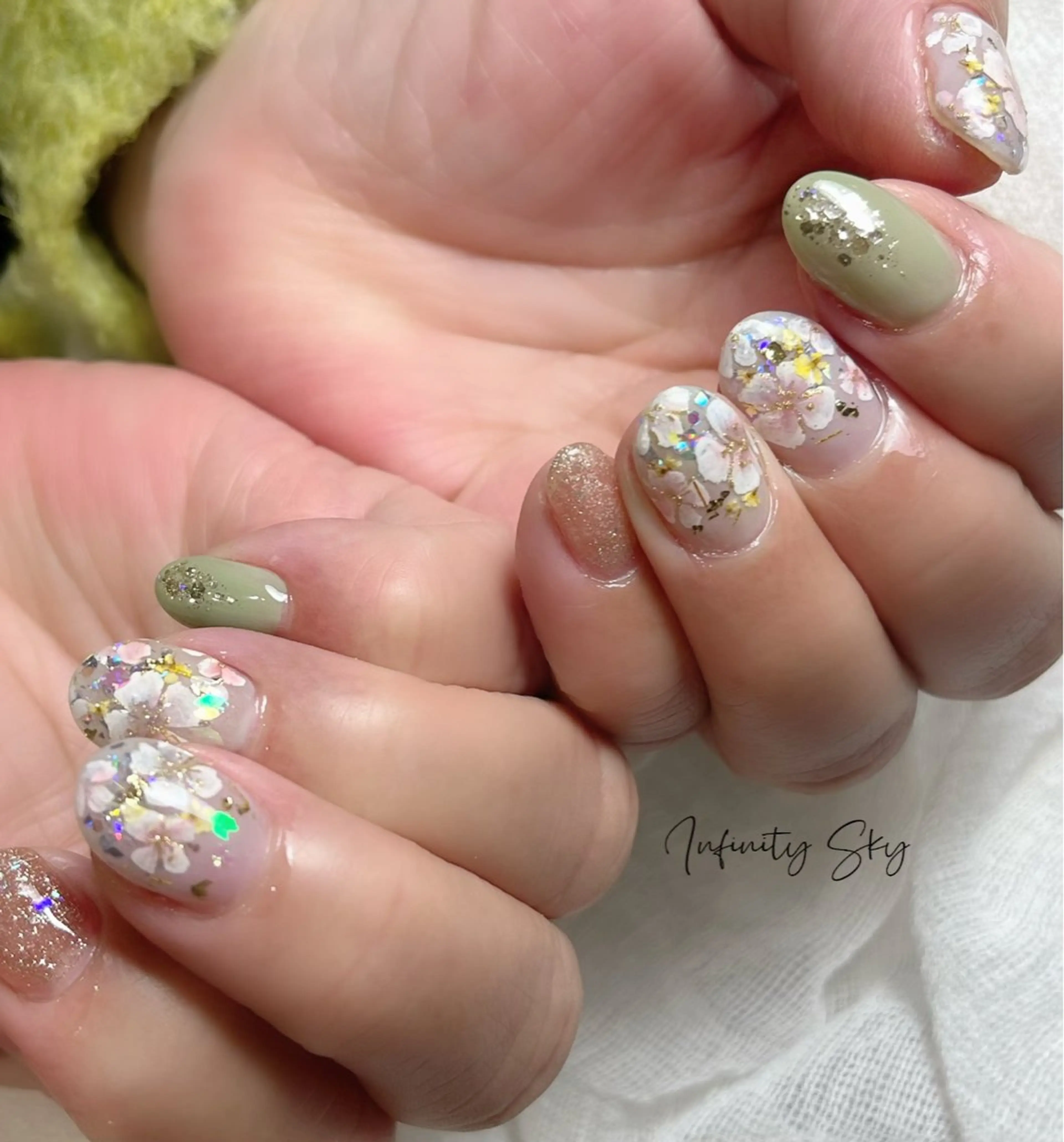 ネイル アートネイル 桜ネイル フラワーネイル 春ネイル infinity skyのネイルデザイン