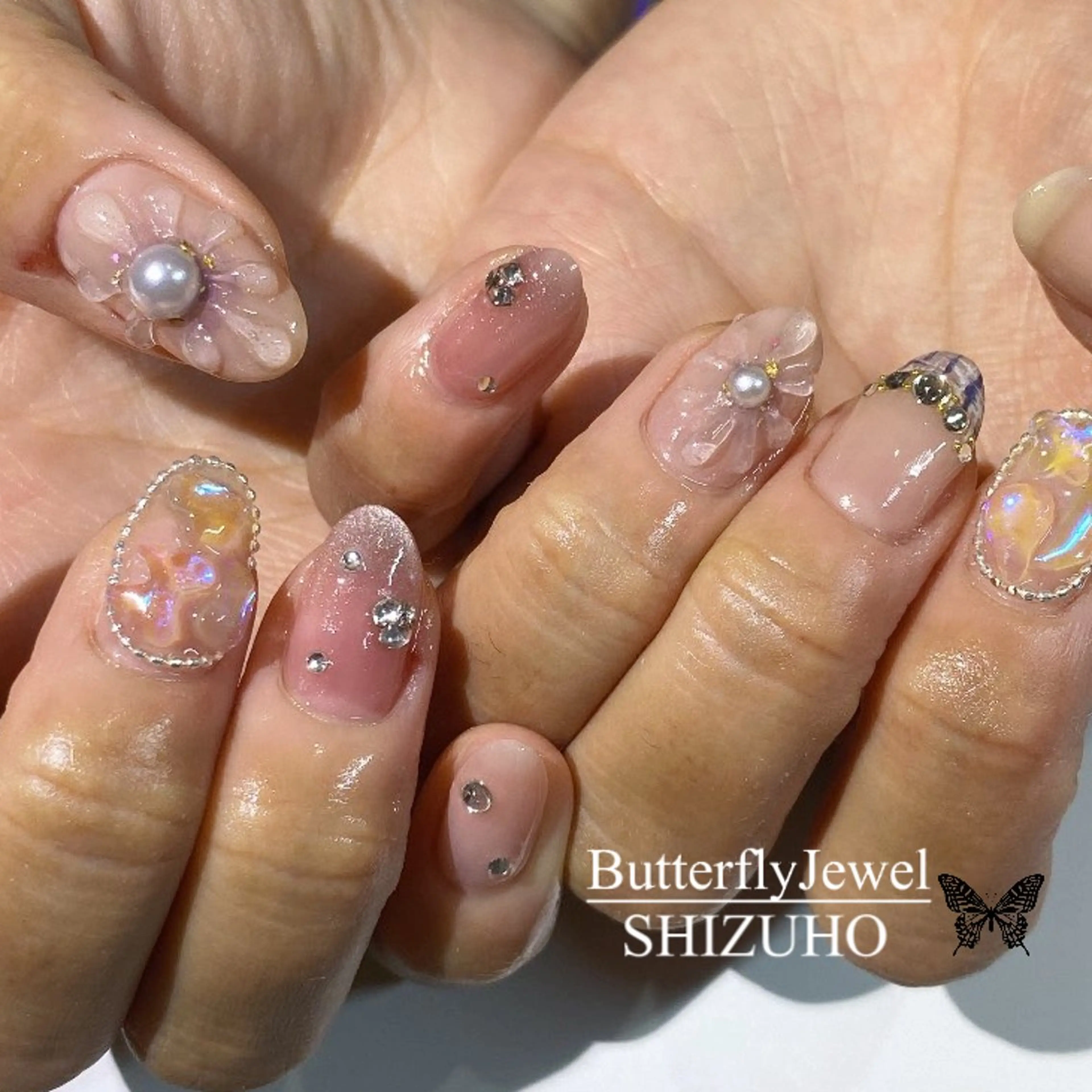 ネイル ピンク ハンドネイル Butterfly Jewel本店 石原のネイルデザイン