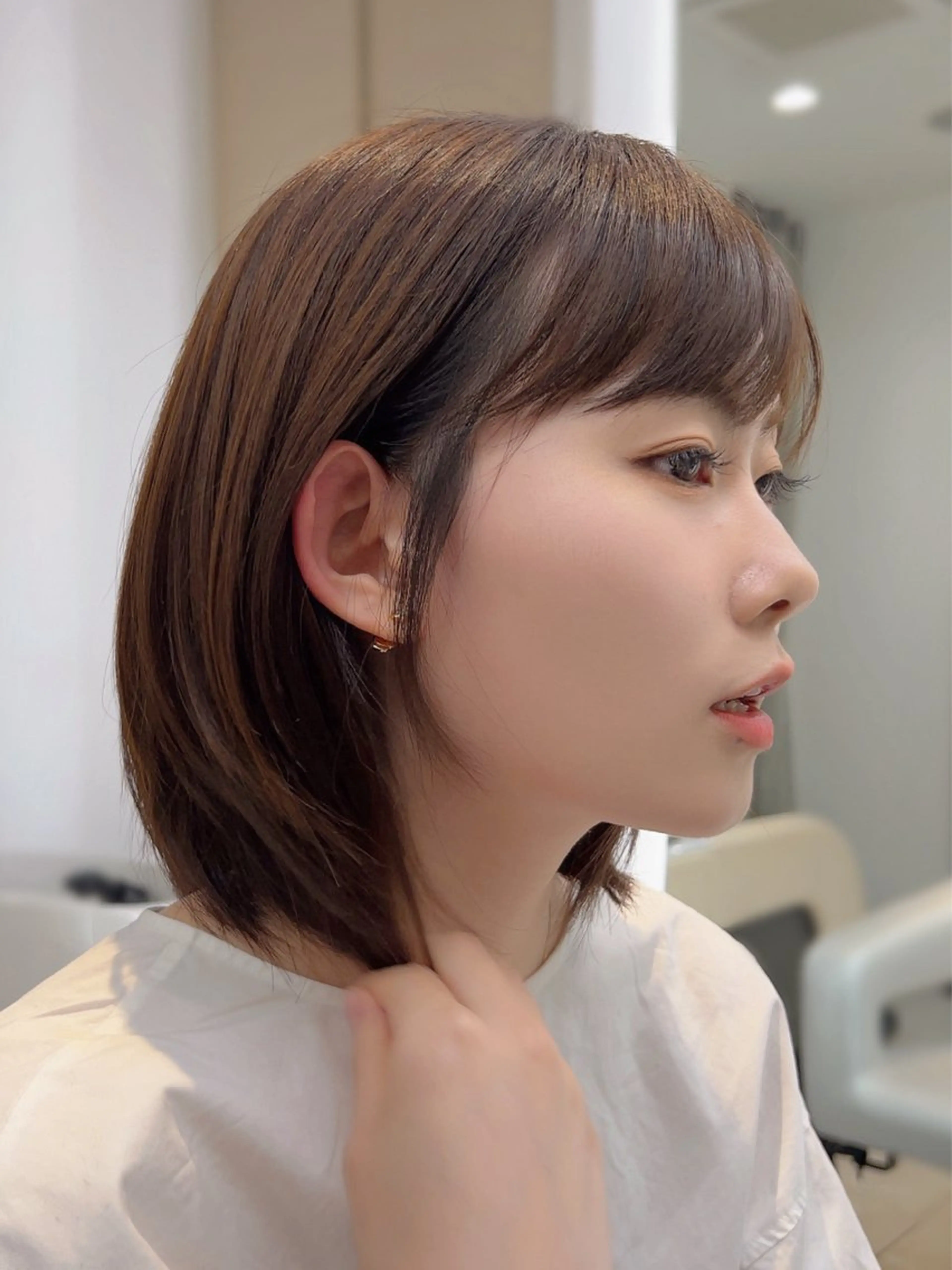 ミディアム ボブレイヤー ボブ 顔まわりレイヤー レイヤーカット カット ヘアカラー トリートメント 最高の似合わせ🪽 メンズ募集中！のヘアスタイル