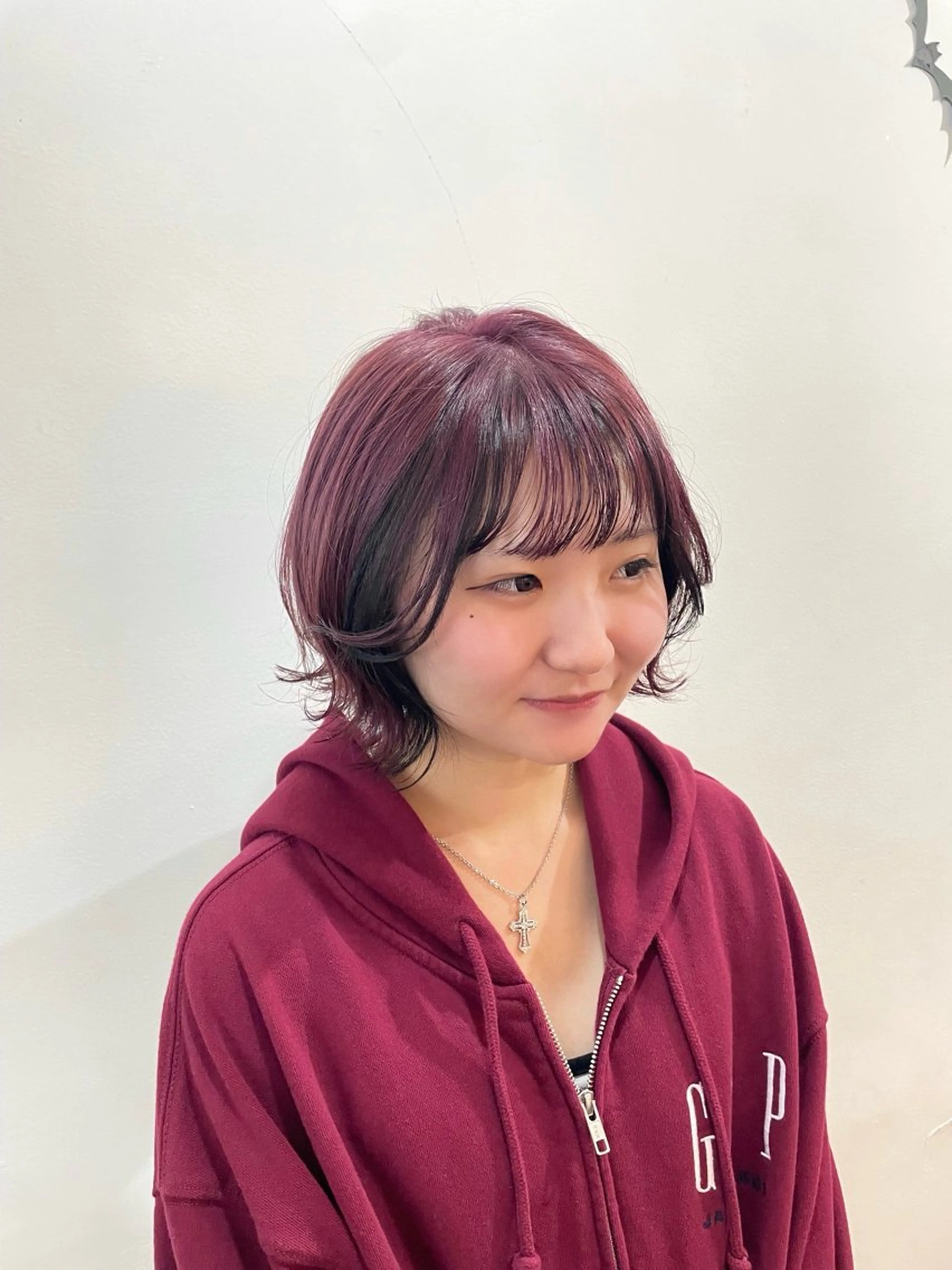 ミディアム カラー ショートボブ ミディアムパーマ ラベンダーカラー ピンクカラー ピンクラベンダー カット ヘアカラー トリートメント mopa所属・mopa_kaede /透明感カラー/ボブのヘアスタイル