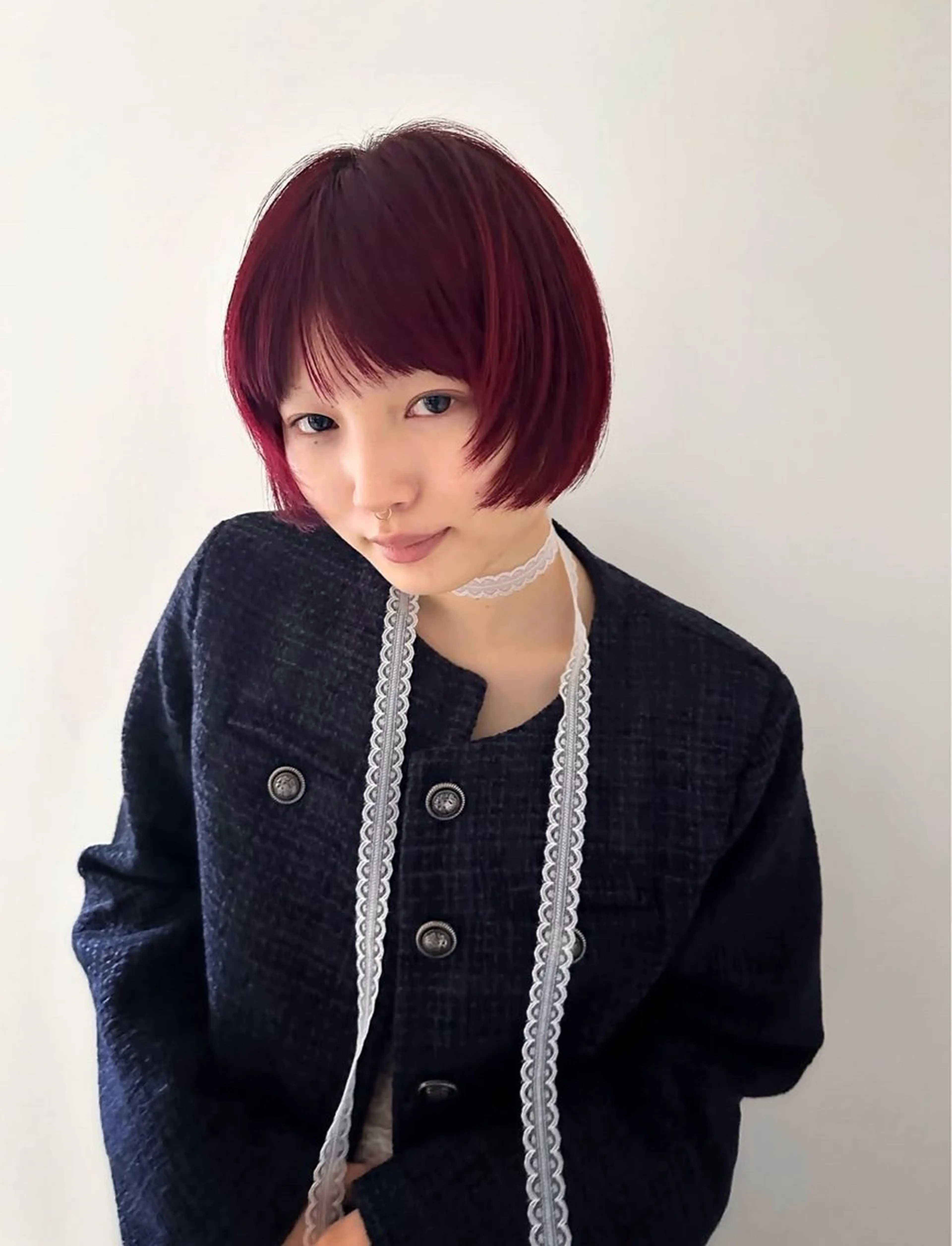 ショート カラー ボブレイヤー レッドカラー ボブ レイヤーカット カット ヘアカラー 榛地 渉馬のヘアスタイル