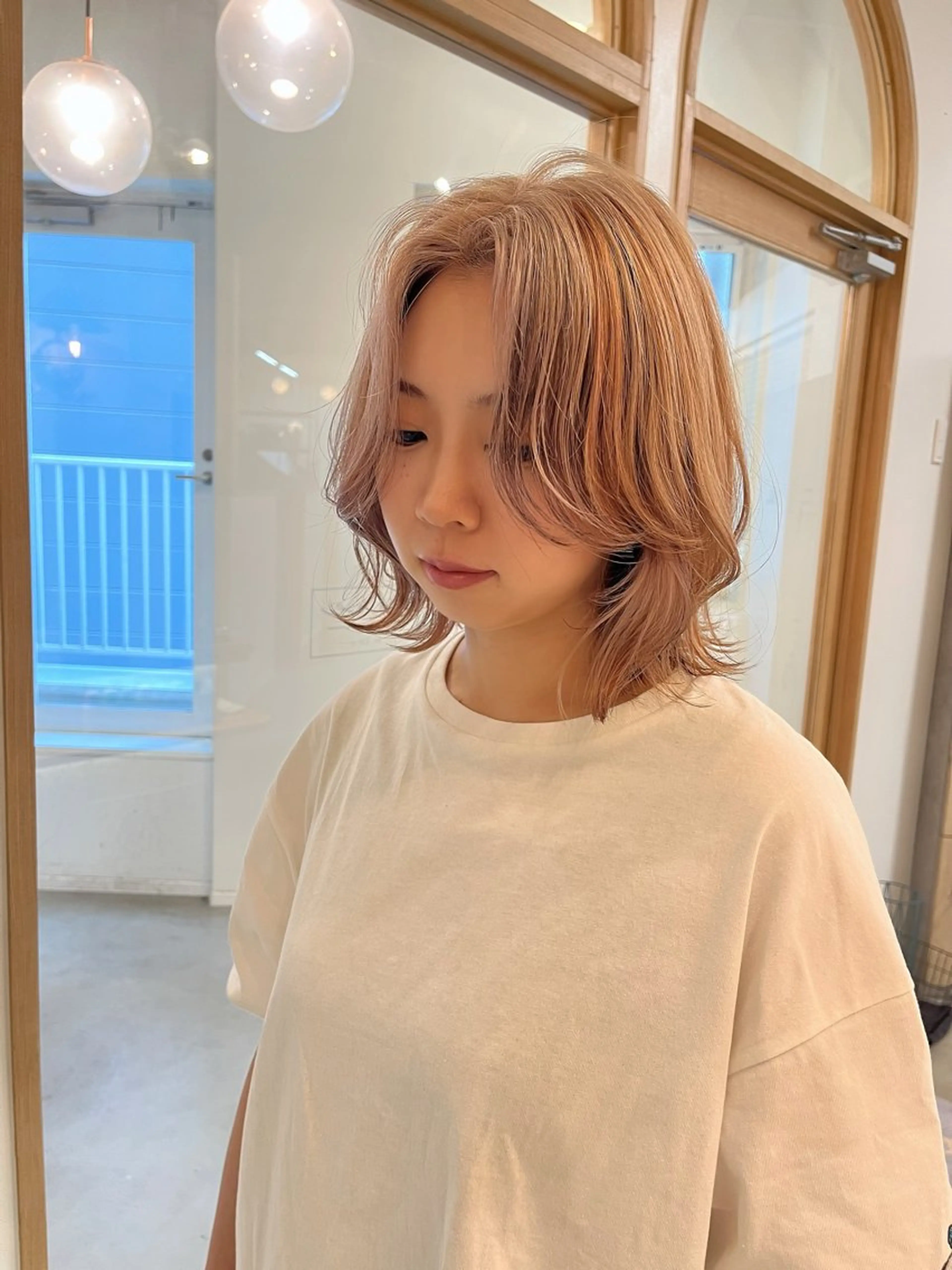 ミディアム カット ヘアカラー トリートメント marino/ お顔周りのカットのヘアスタイル