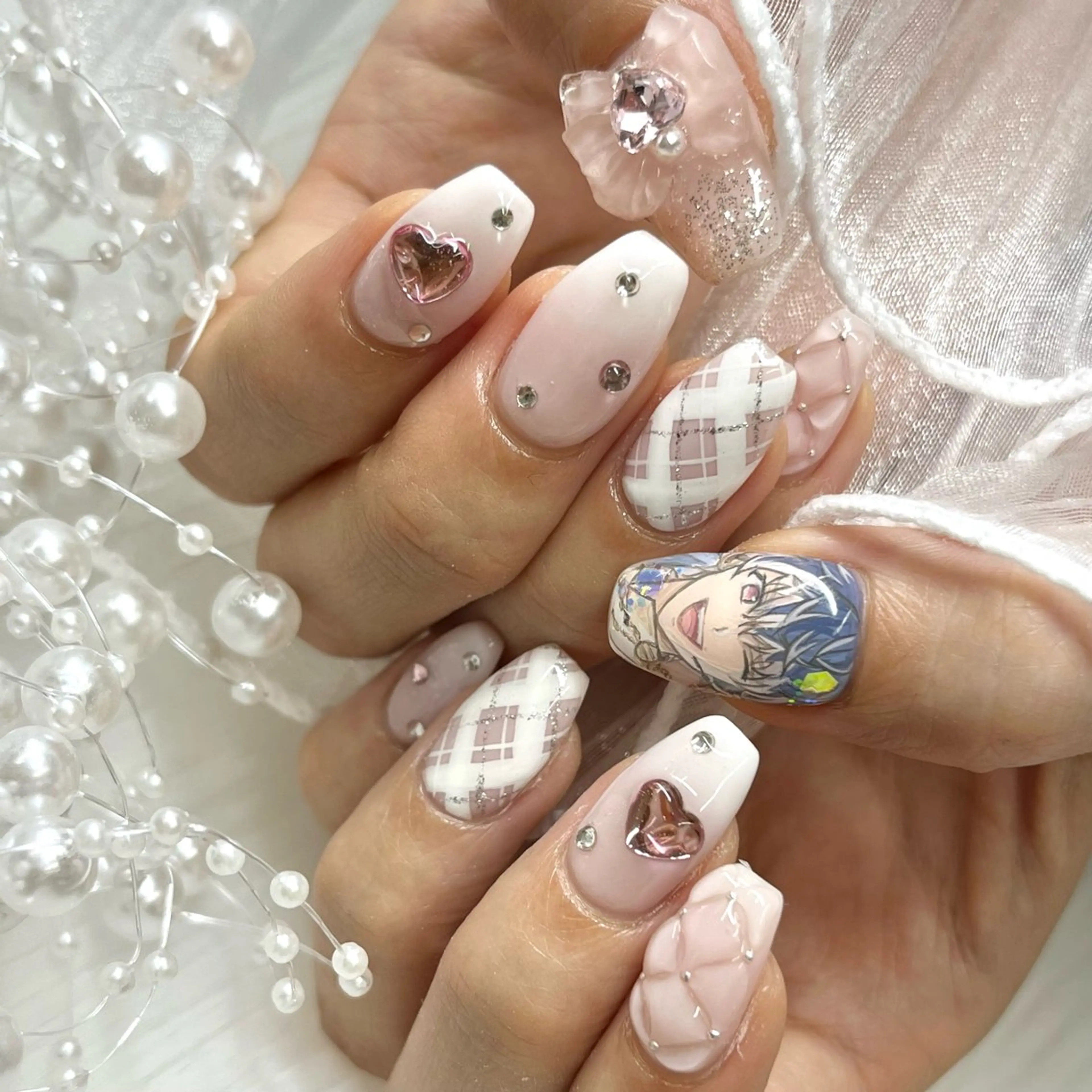 ネイル ハート リボン ハンドネイル 池袋痛ネイル Nok. 渡辺のネイルデザイン