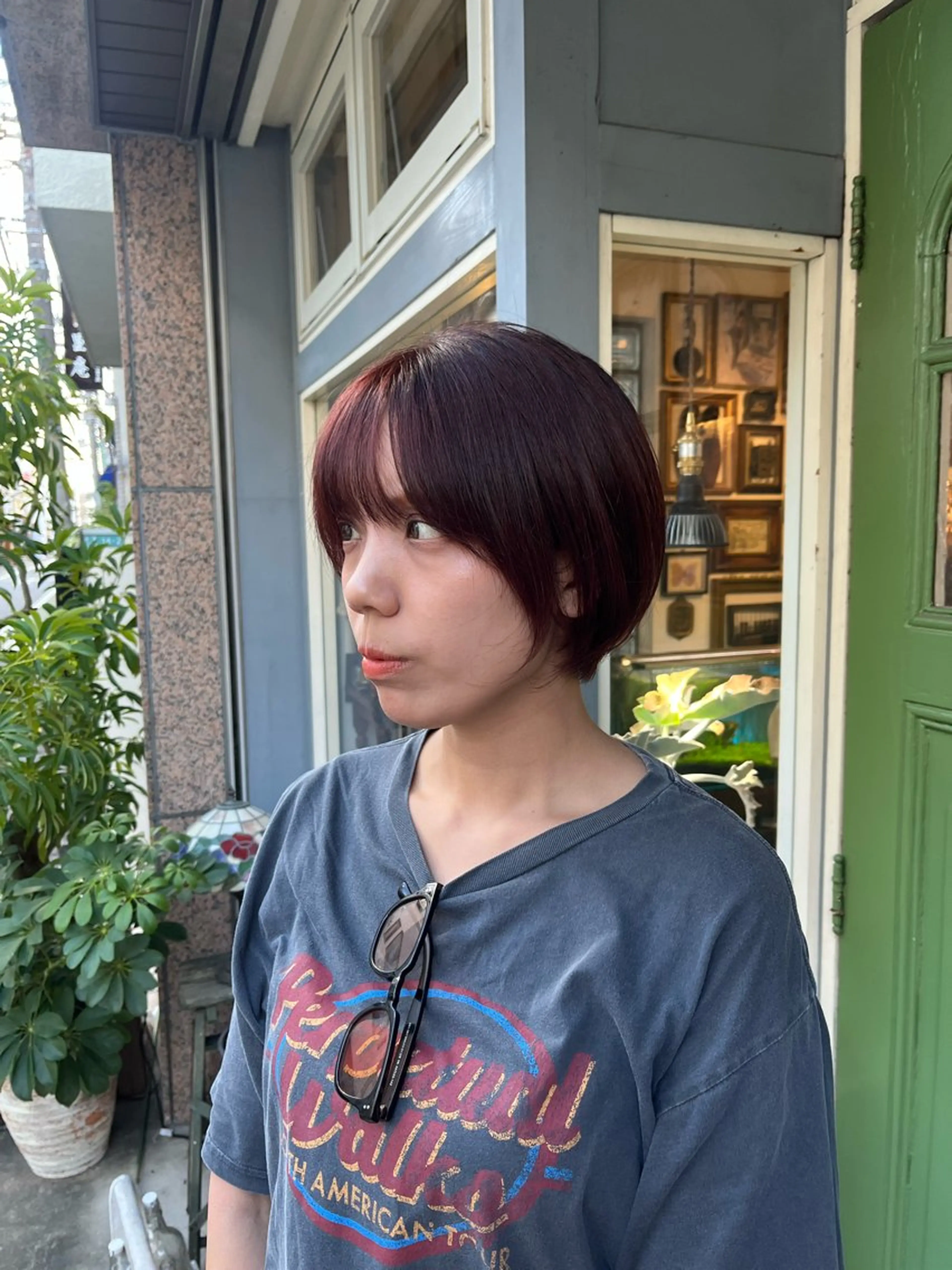 ショート カラー ブリーチ ブリーチなしカラー オレンジ ショートヘア カット ヘアカラー トリートメント ヘッドスパ 抜け感パーマ/ 顔まわり/緒方椋のヘアスタイル