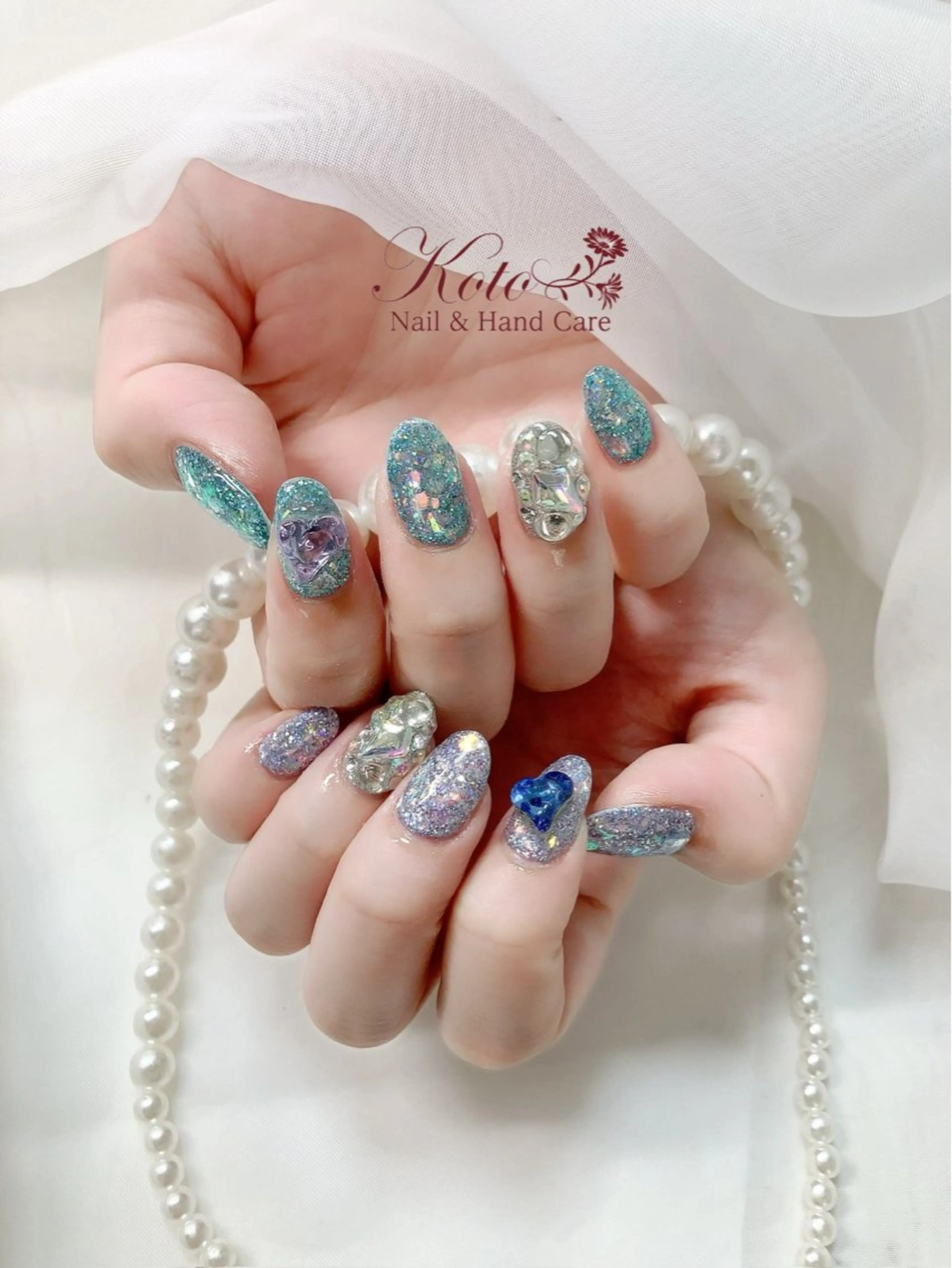 ネイル 長さ出し ジェルネイル ハート 持ち込み ニュアンスネイル ハンドネイル Nail Salon KOTOのネイルデザイン