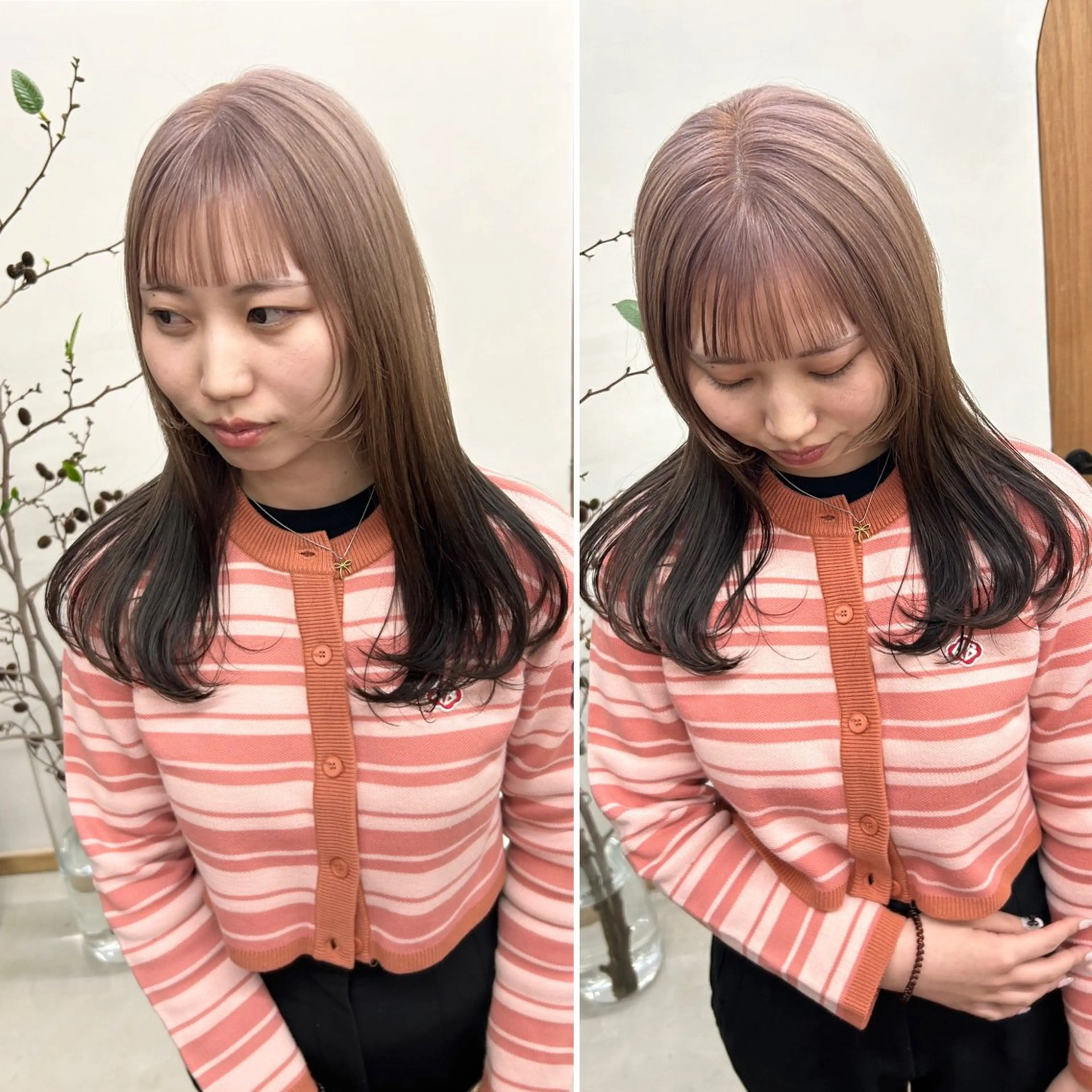 セミロング カラー パーマ ヘアアレンジ 髪と音処　マトぺ所属・ダブルカラー/ボブ ブリーチカラー/ユリのヘアスタイル