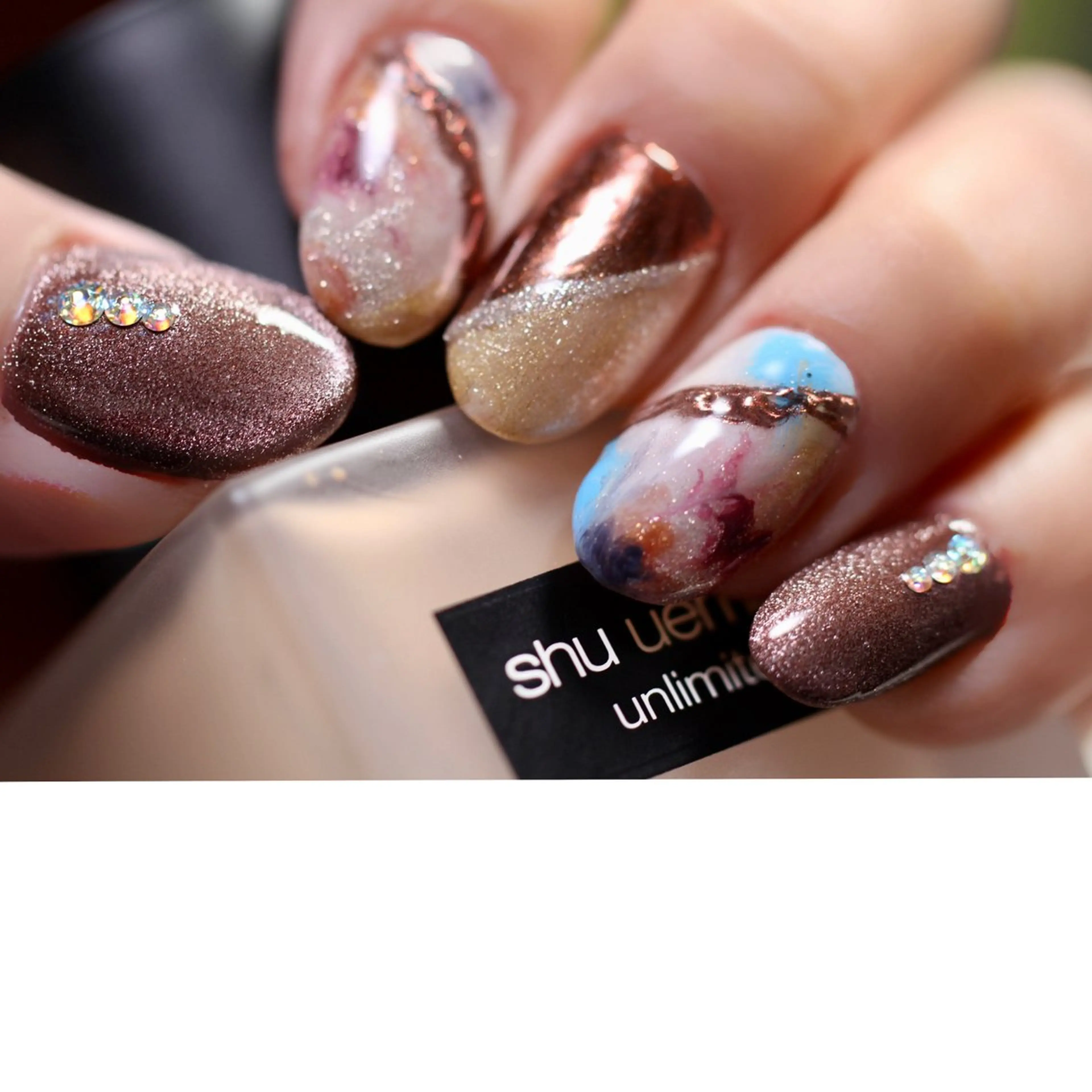 ネイル ブラウン ジェルネイル マグネットネイル 大理石ネイル(マーブル) ミラーネイル ママリンド　志村坂上店所属・しみ えんのネイルデザイン