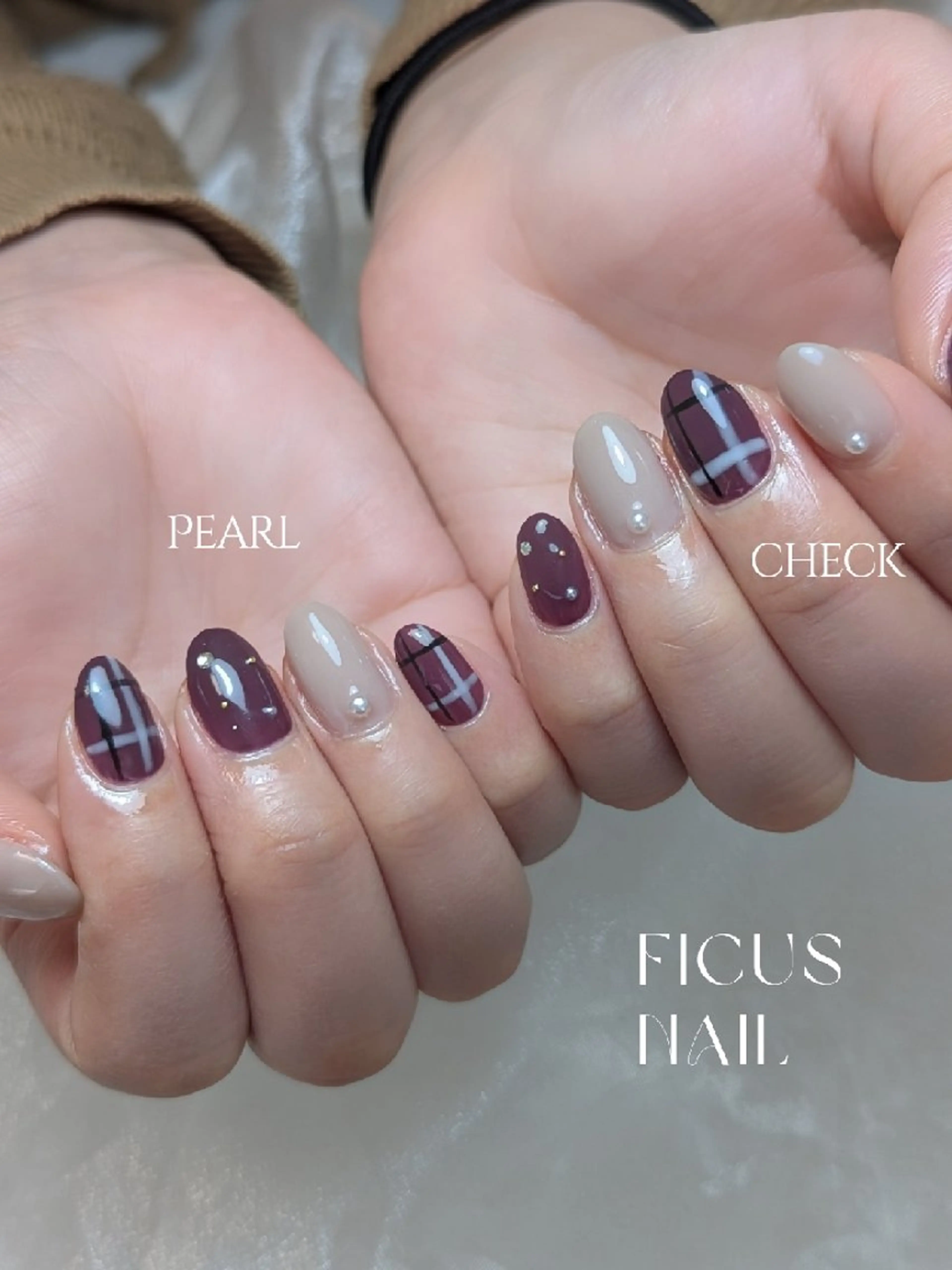 ネイル ボルドー オフィスネイル ショートネイル シンプルネイル ハンドネイル ficus nailのネイルデザイン
