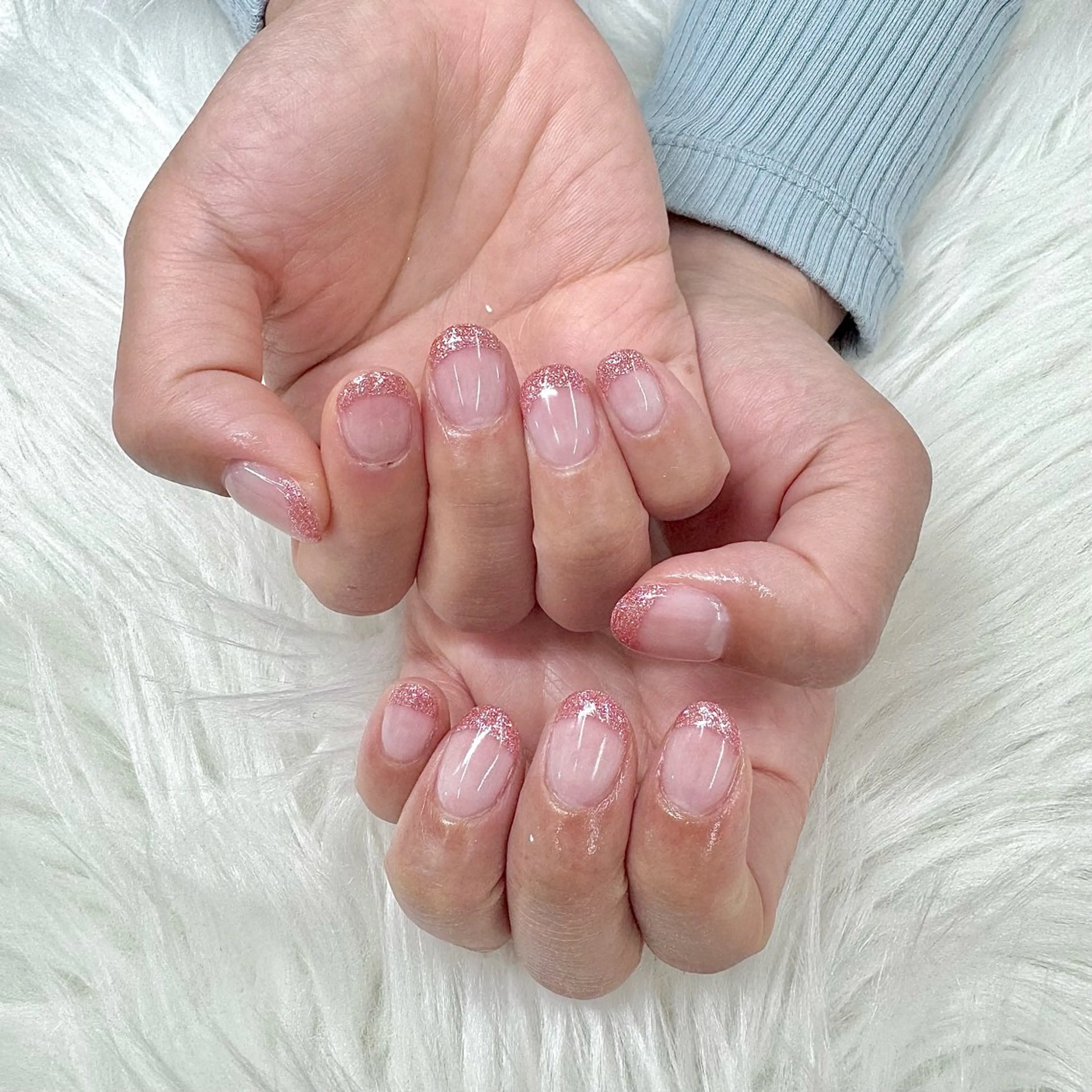 ネイル フレンチネイル ガーリー ラメ(グリッター) ピンク エリクサーネイル池袋 堀江のネイルデザイン