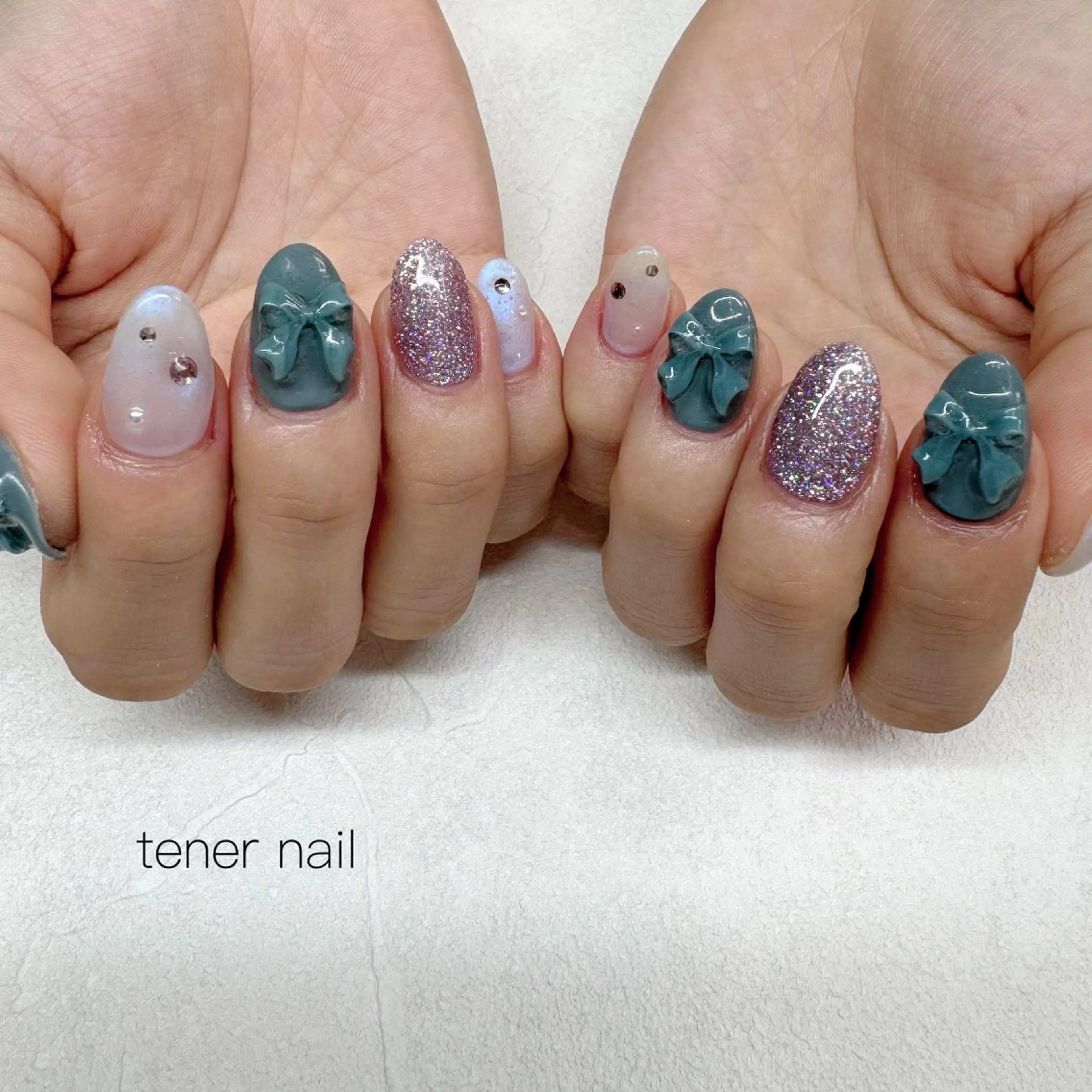 ネイル フラッシュネイル リボン ハンドネイル tener  nail  テネルネイル所属・テネルネイル tener nailのネイルデザイン