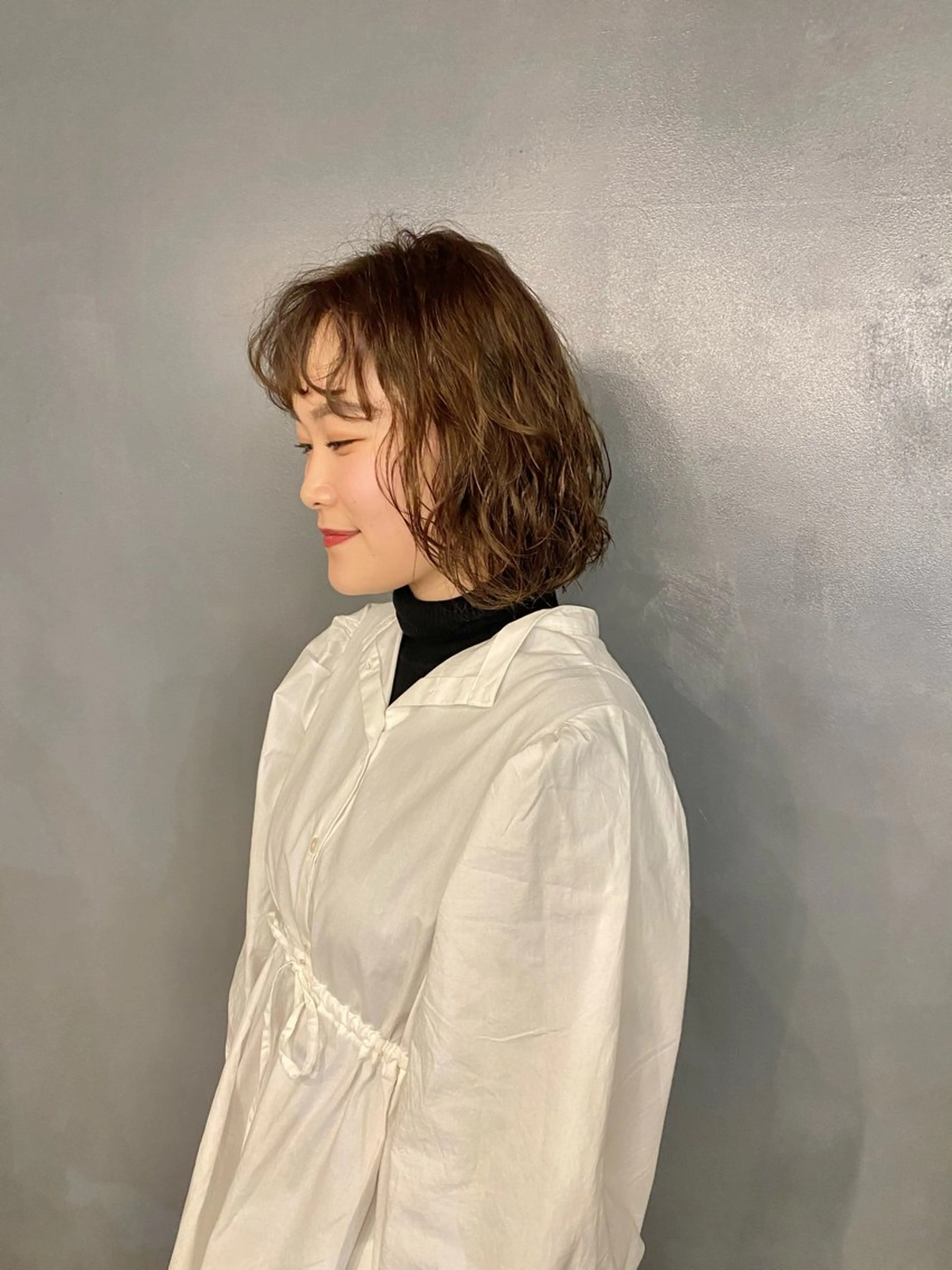 ミディアム パーマ ミディアムパーマ カット パーマ 梅田/透明感カラー ボブレイヤーきょうかのヘアスタイル