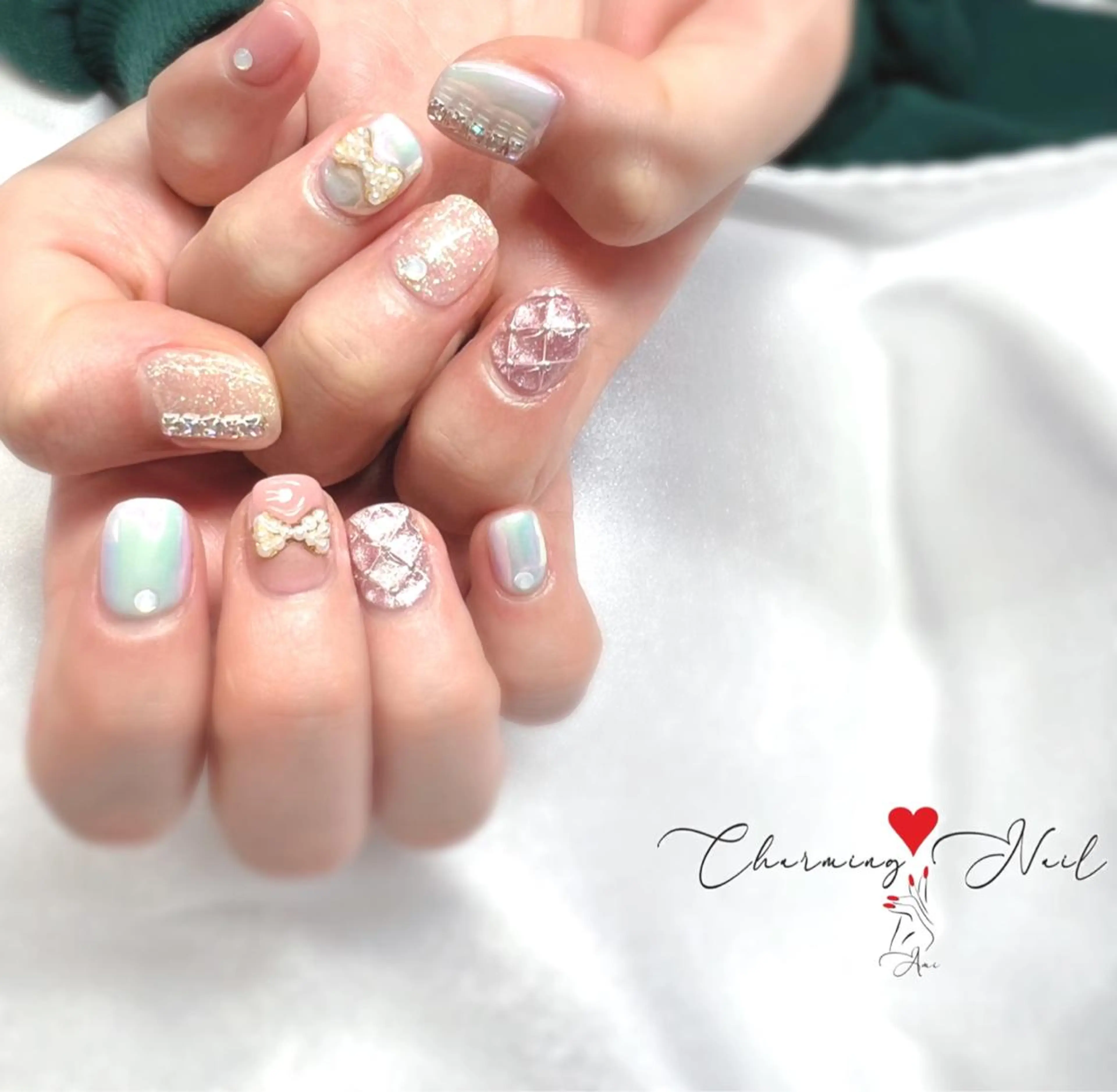 ネイル オーロラネイル ラメ(グリッター) リボン Charming❤️Nail所属・Nailist Amiのその他イメージ