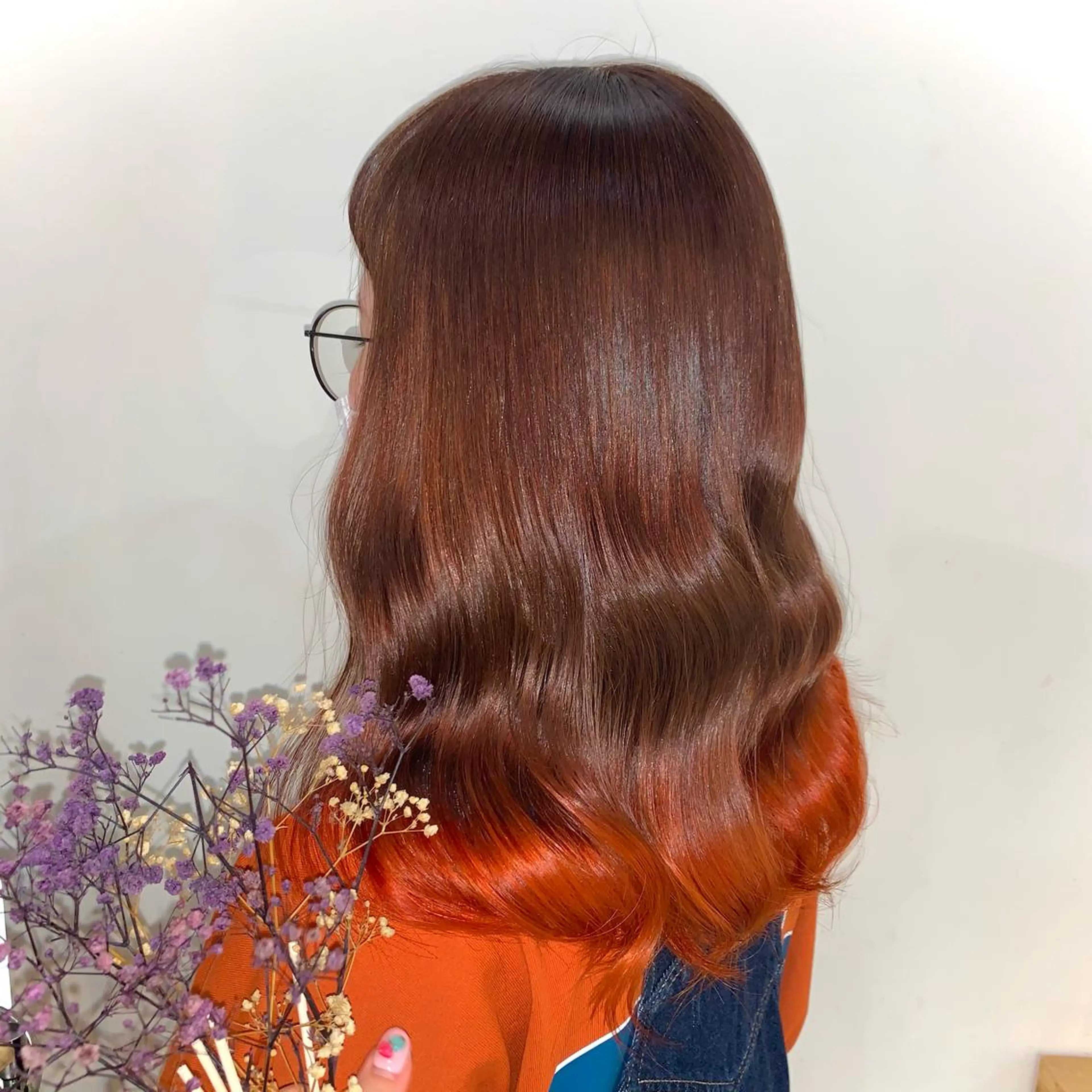 セミロング カラー オレンジ 韓国風ヘア 新宿♥ハッシュカット 中韓ヘア♥Unaのヘアスタイル