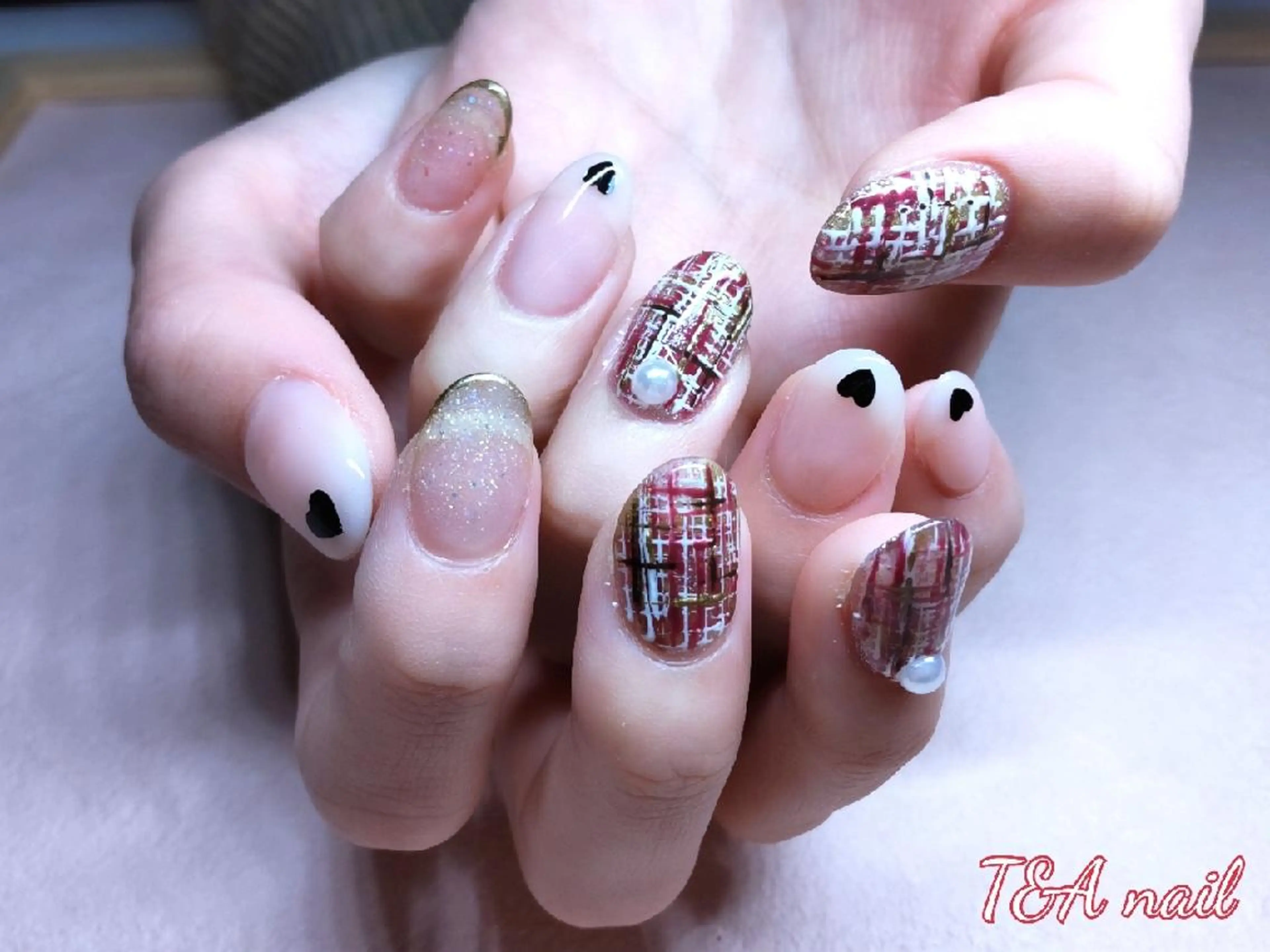 ミディアム ネイル 長さ出し ジェルネイル ハート スカルプネイル シンプルネイル ハンドネイル T&A nailのネイルデザイン