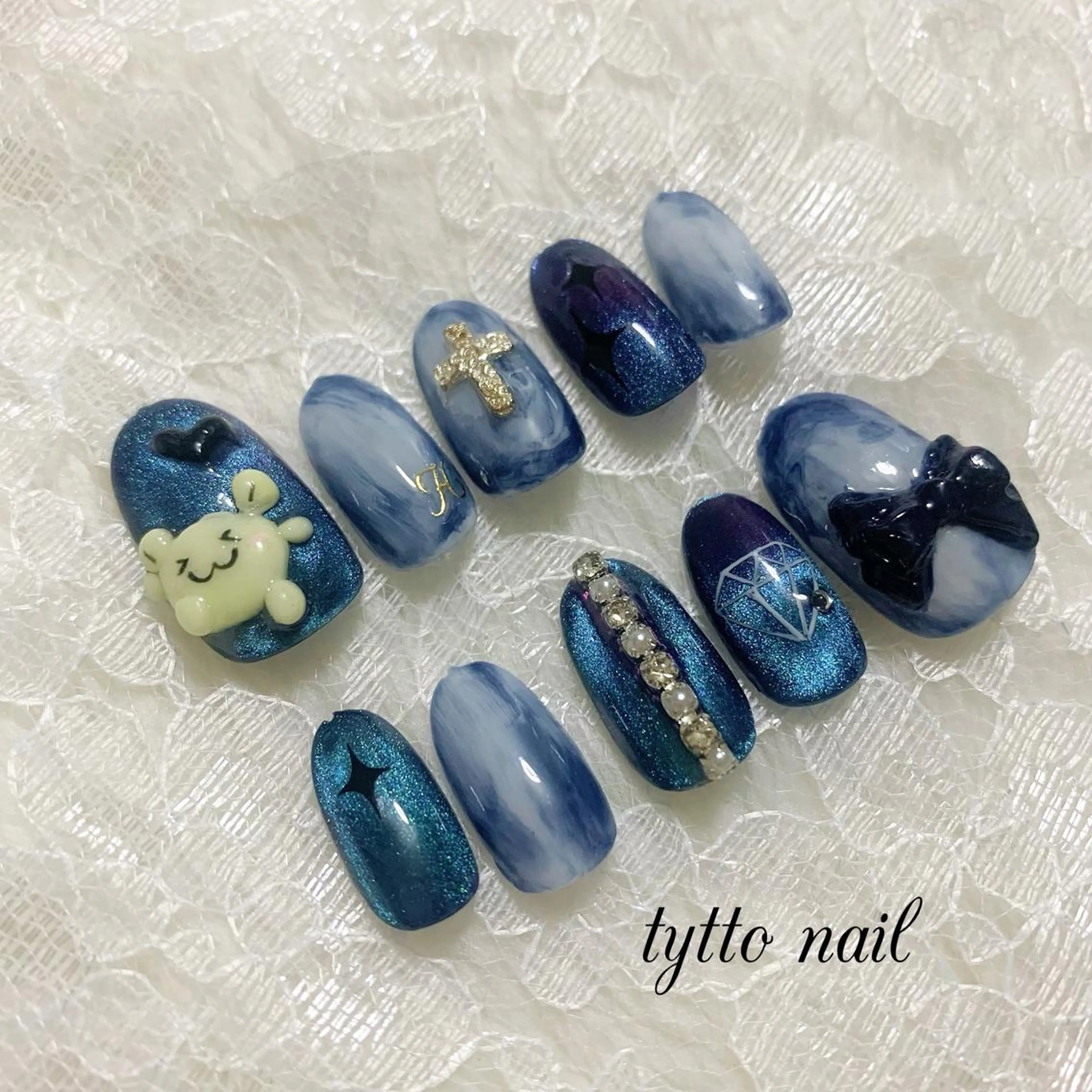 ネイル 韓国ネイル マグネットネイル ネイビー ネイルチップ tytto nail ❤︎‪‪eri‪‪のネイルデザイン