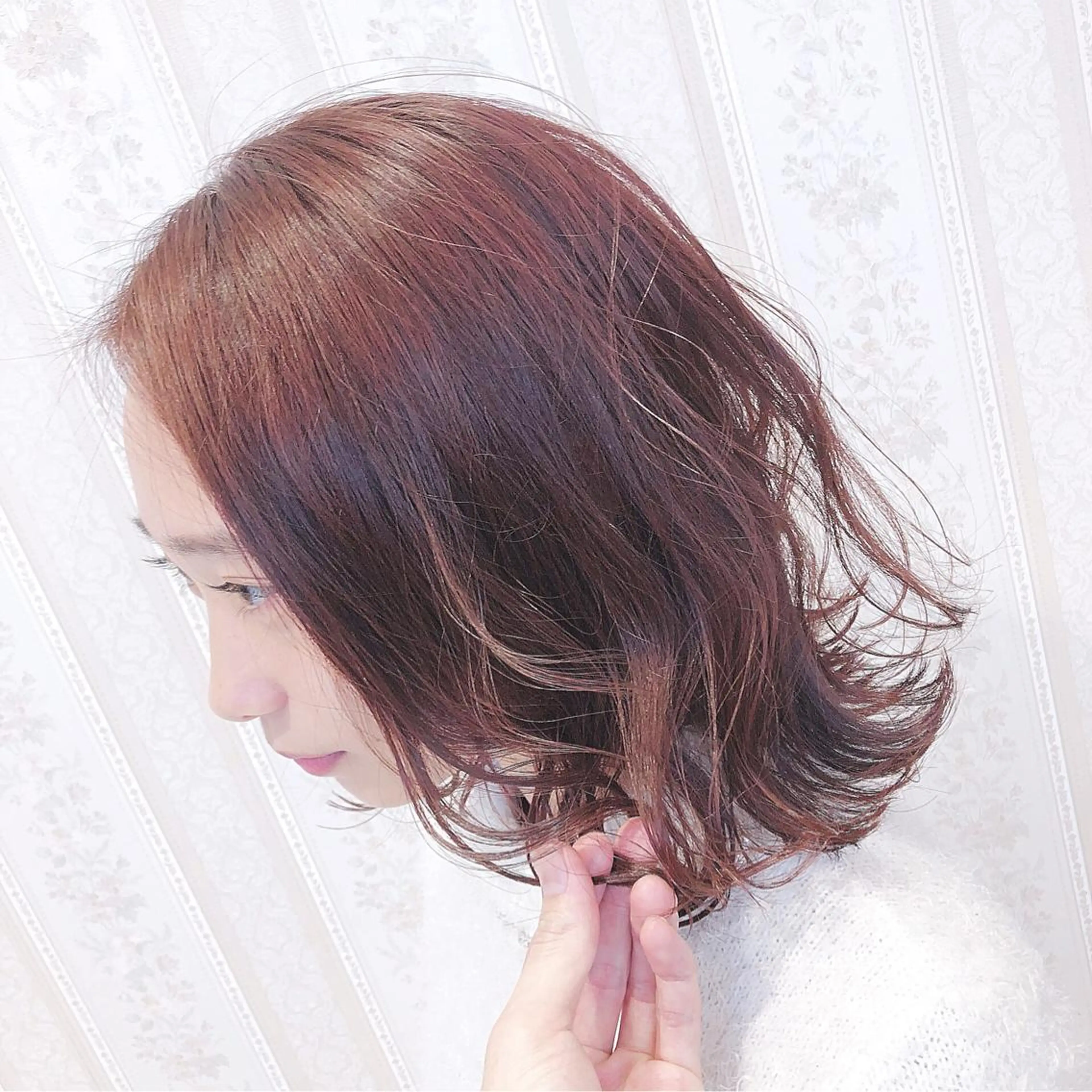 ミディアム カラー ピンクカラー カット ヘアカラー トリートメント 名畑 裕貴のヘアスタイル