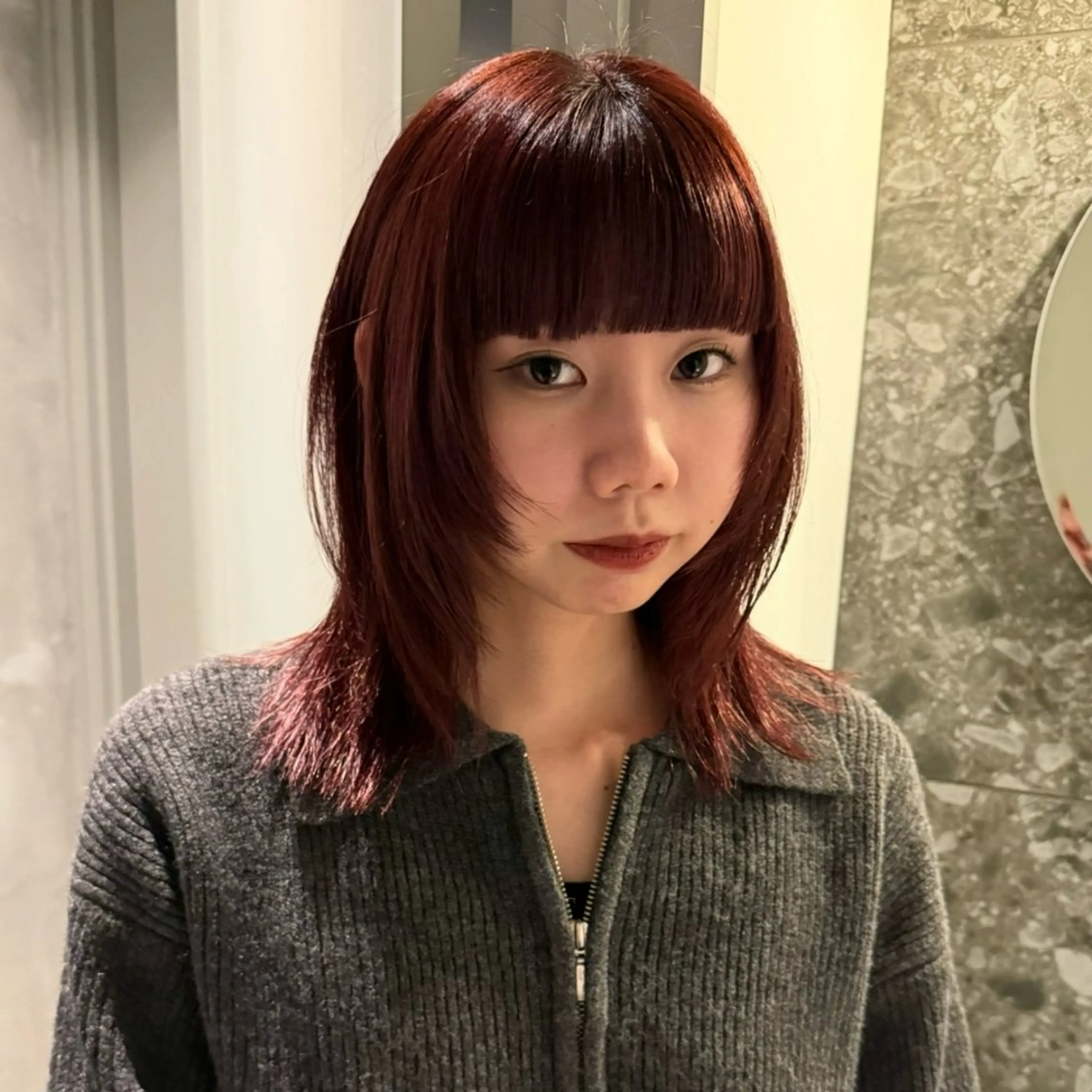 ミディアム カラー ブリーチ ピンクカラー beni yumikoのヘアスタイル