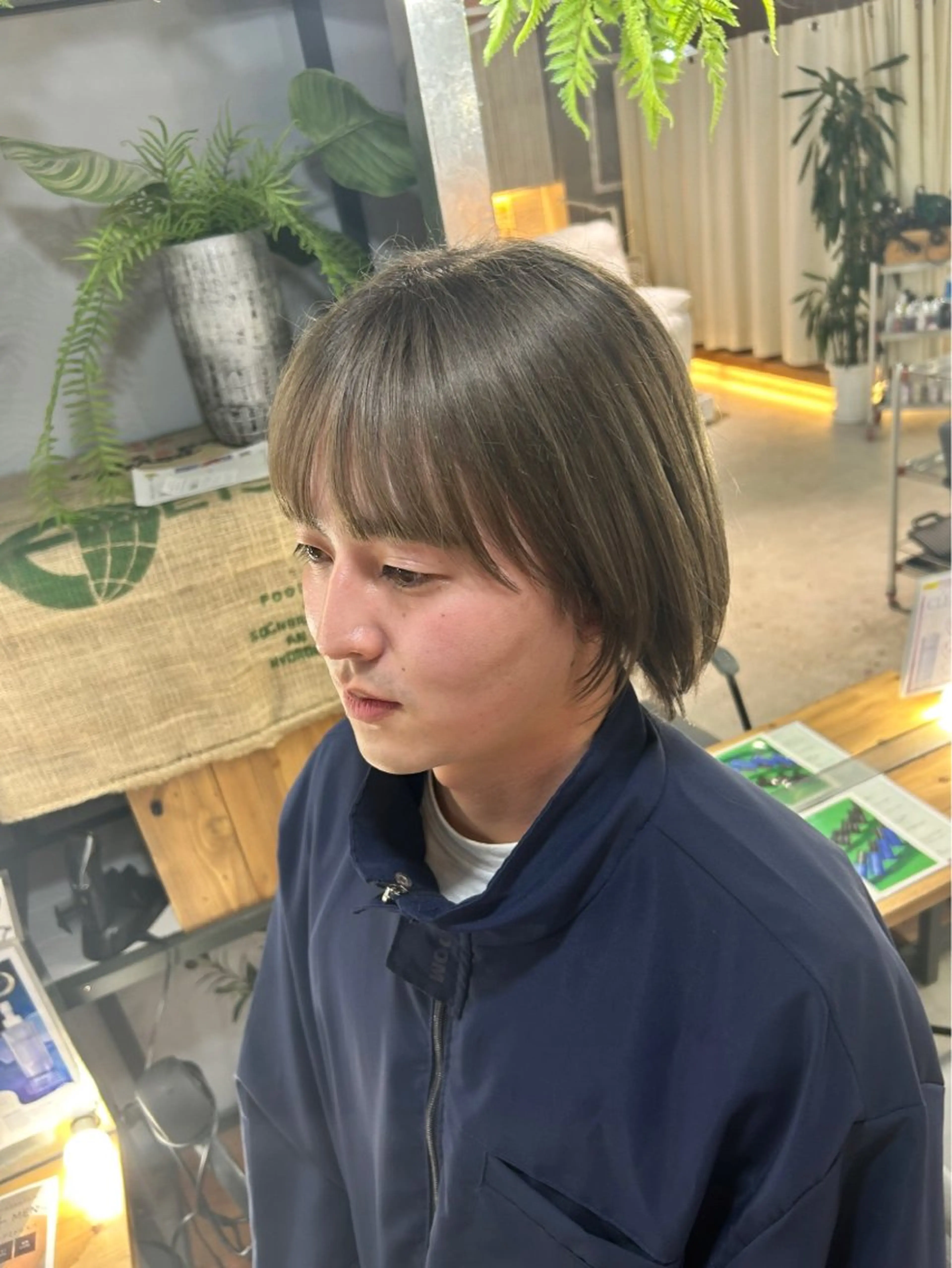 ミディアム カラー ブリーチ グレージュ ミルクティーグレージュ 溜 一太のヘアスタイル