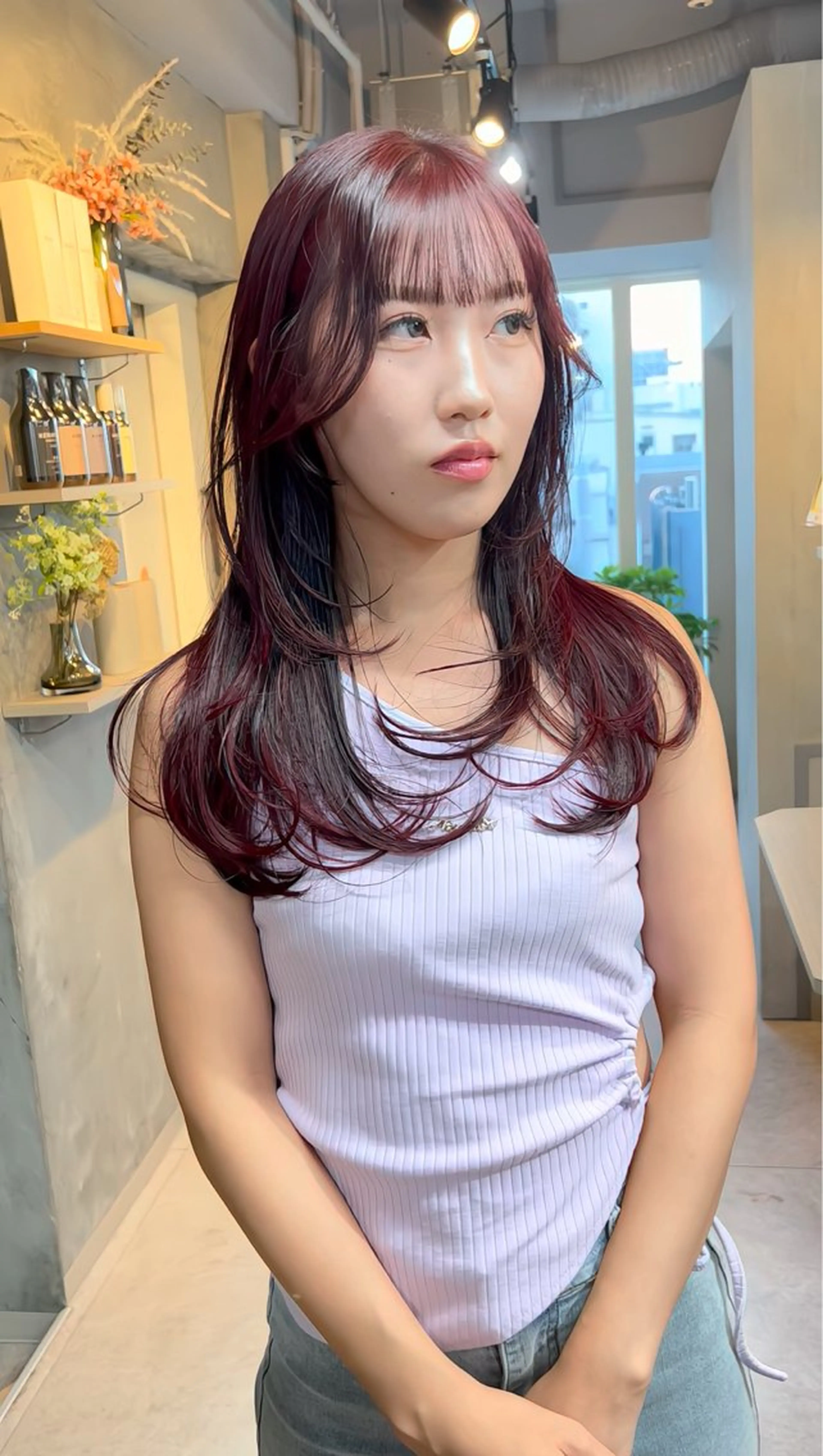セミロング レイヤーカット カット ヘアカラー FORT所属・透け感•艶感カラー 池本　紘之のヘアスタイル