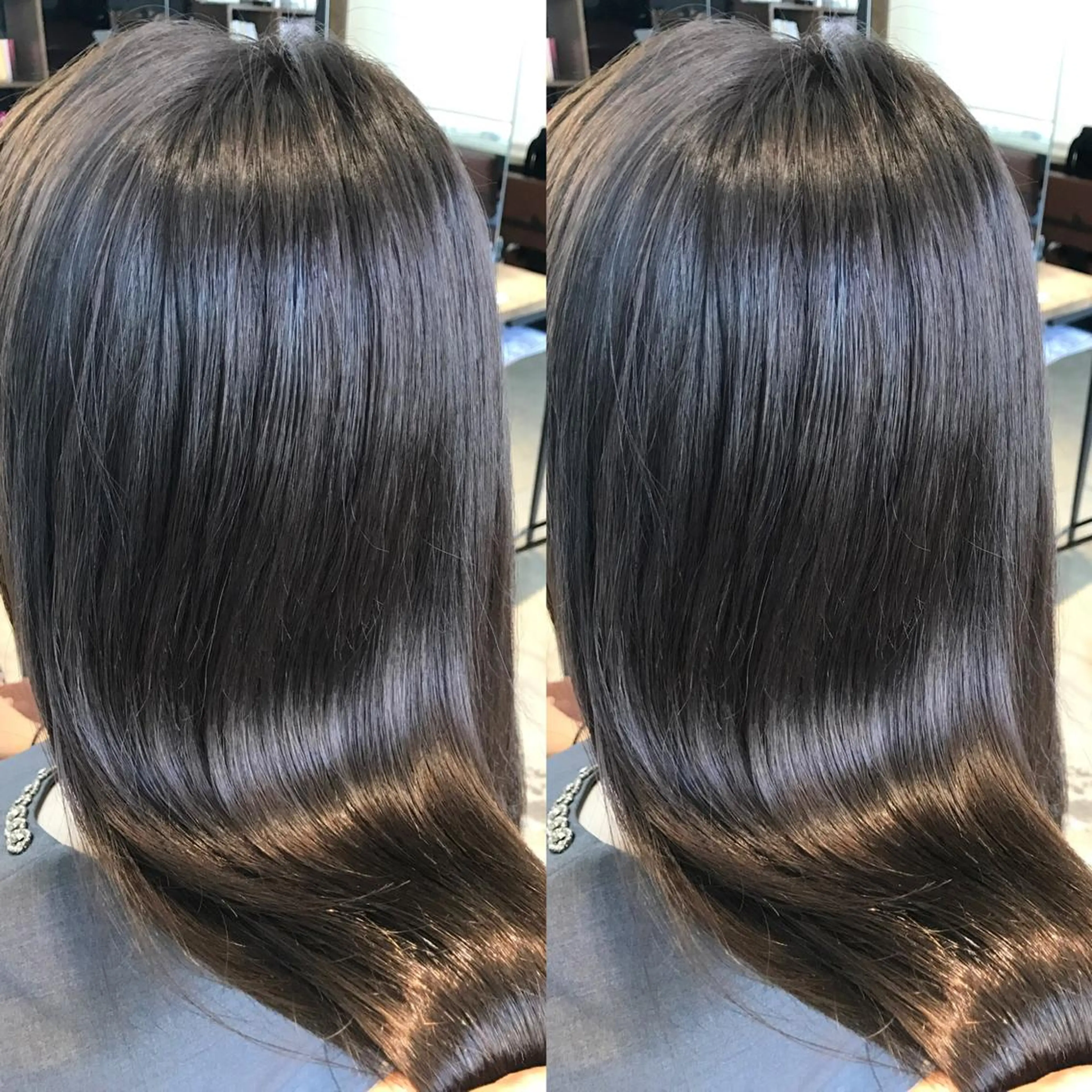 セミロング カラー 黒髪 ブルーカラー ブルーブラック インナーカラー くせ毛 カット ヘアカラー トリートメント 透明感×髪質改善🧸 韓国ヘア　武田涼のヘアスタイル