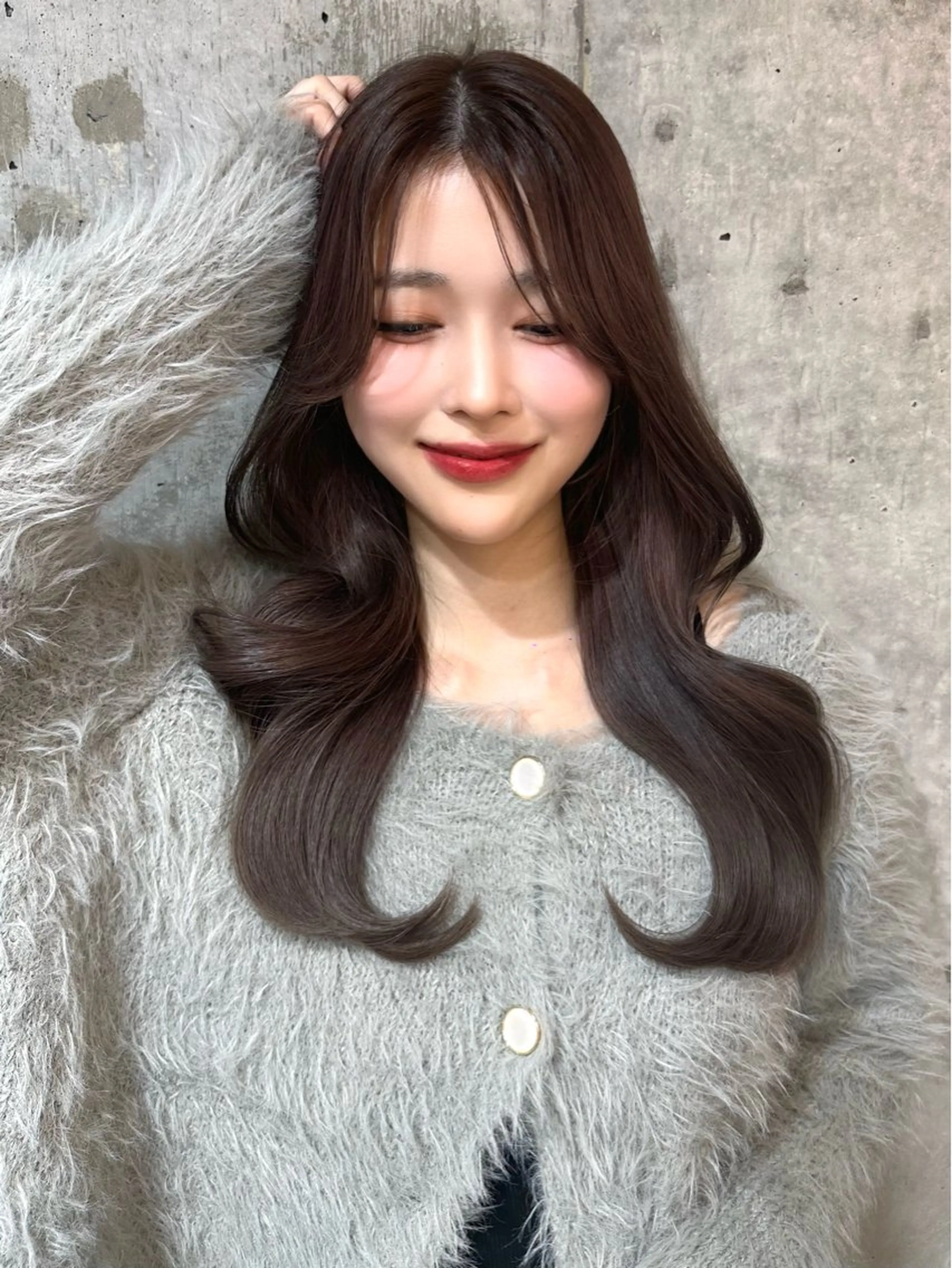 セミロング カラー ケアカラー 透明感カラー 顔周りカット 髪質改善 レイヤーカット カット ヘアカラー トリートメント ヘッドスパ ヘアセット 韓国レイヤー/透明感 カラー/髪質改善角所のヘアスタイル