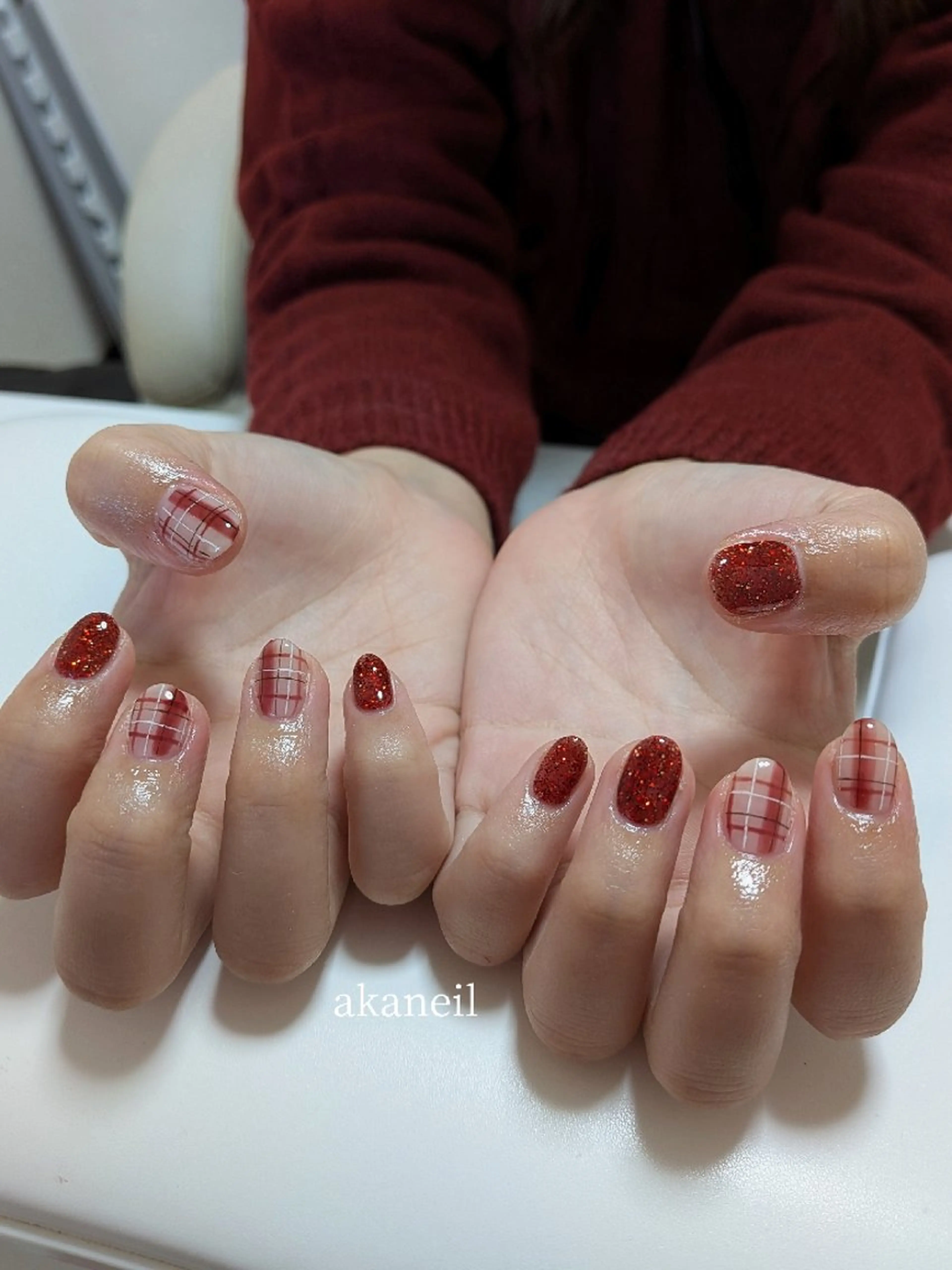 ネイル 赤色 冬ネイル クリスマス ハンドネイル 【akaneils】 アカネのネイルデザイン
