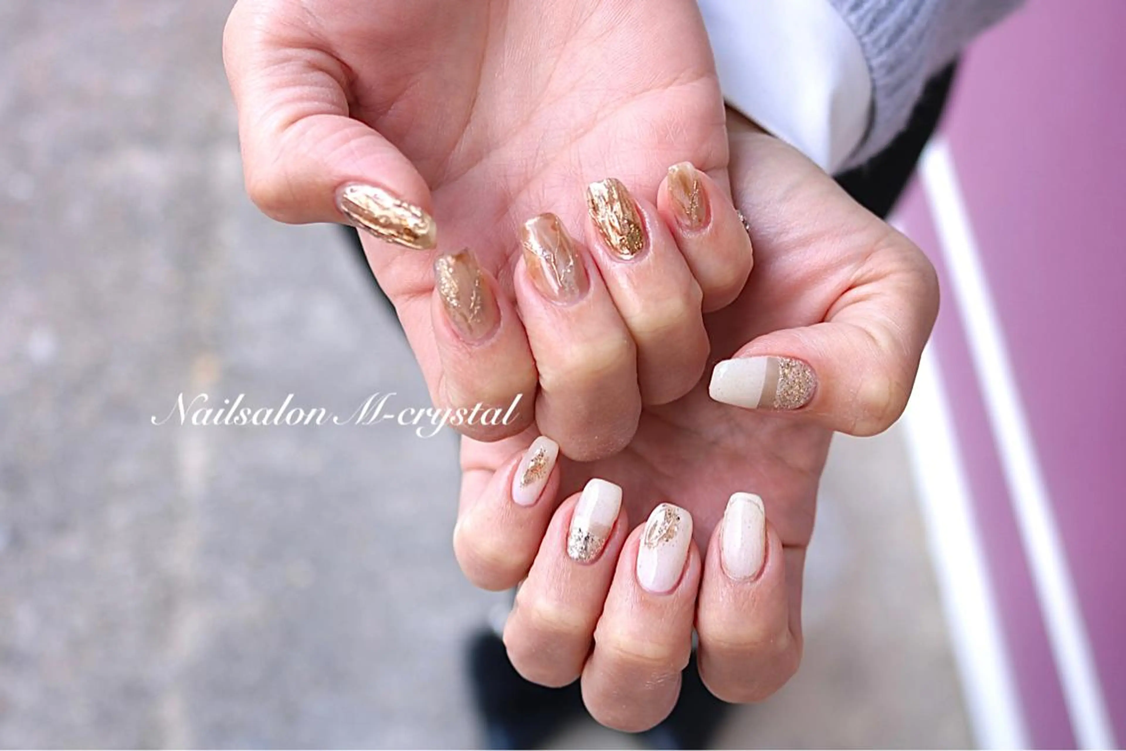 ネイル ブラウン ジェルネイル ミラーネイル ニュアンスネイル ピンク Nailsalon M-crystalのネイルデザイン