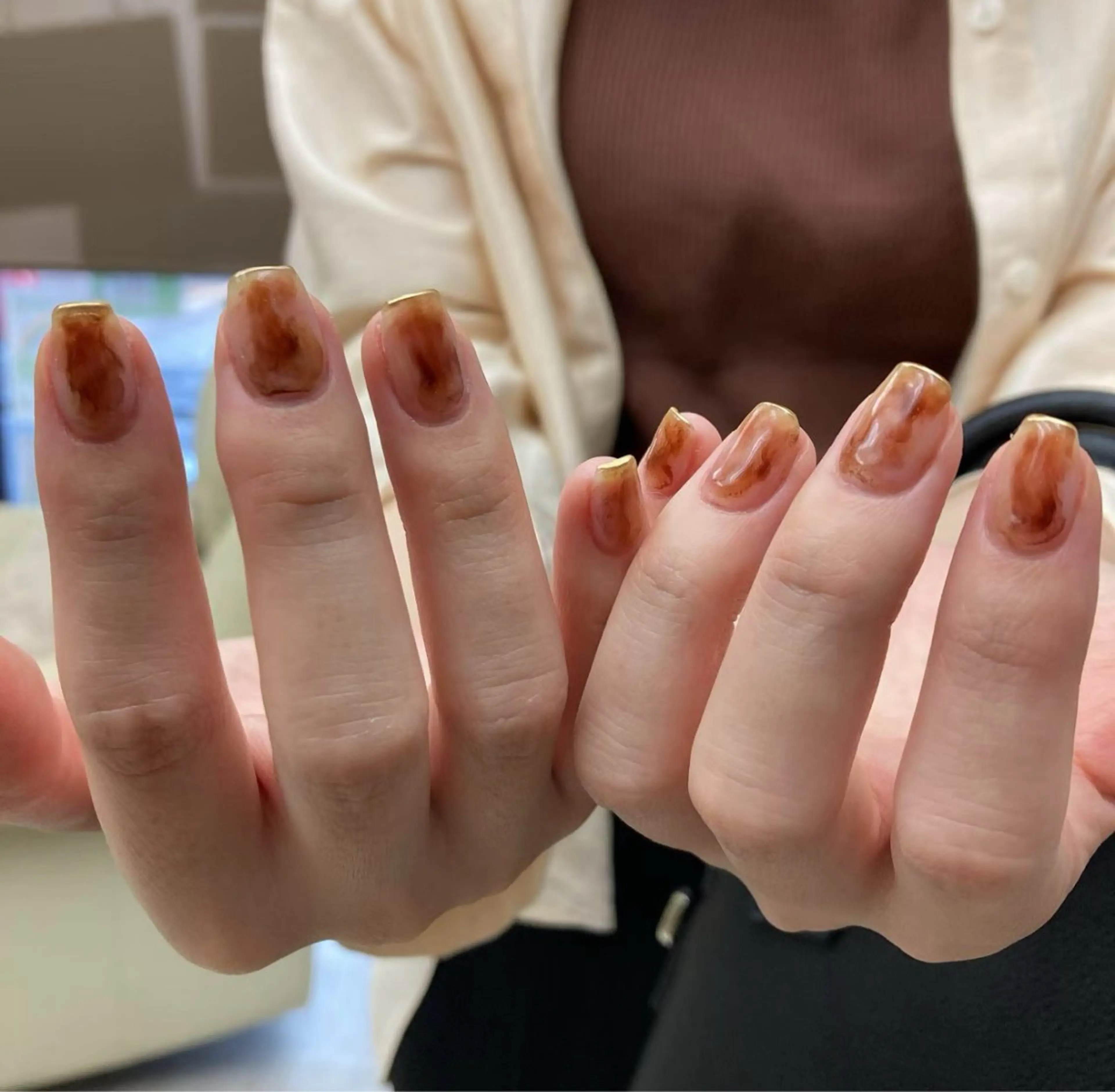 ネイル ブラウン ゴールド tamu nail 　金町のネイルデザイン