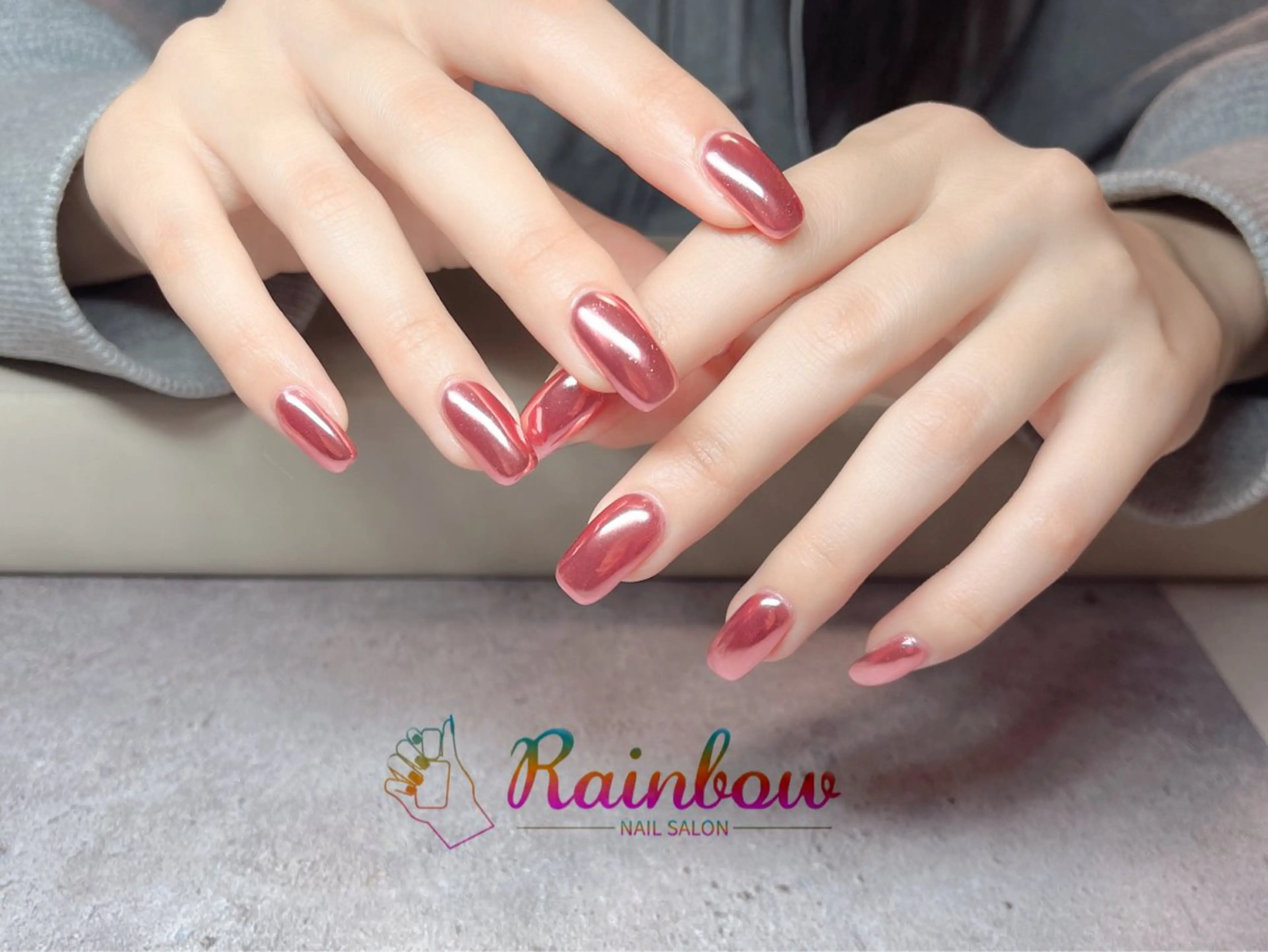 ネイル ミラーネイル ピンク ハンドネイル Rainbow Nailのネイルデザイン