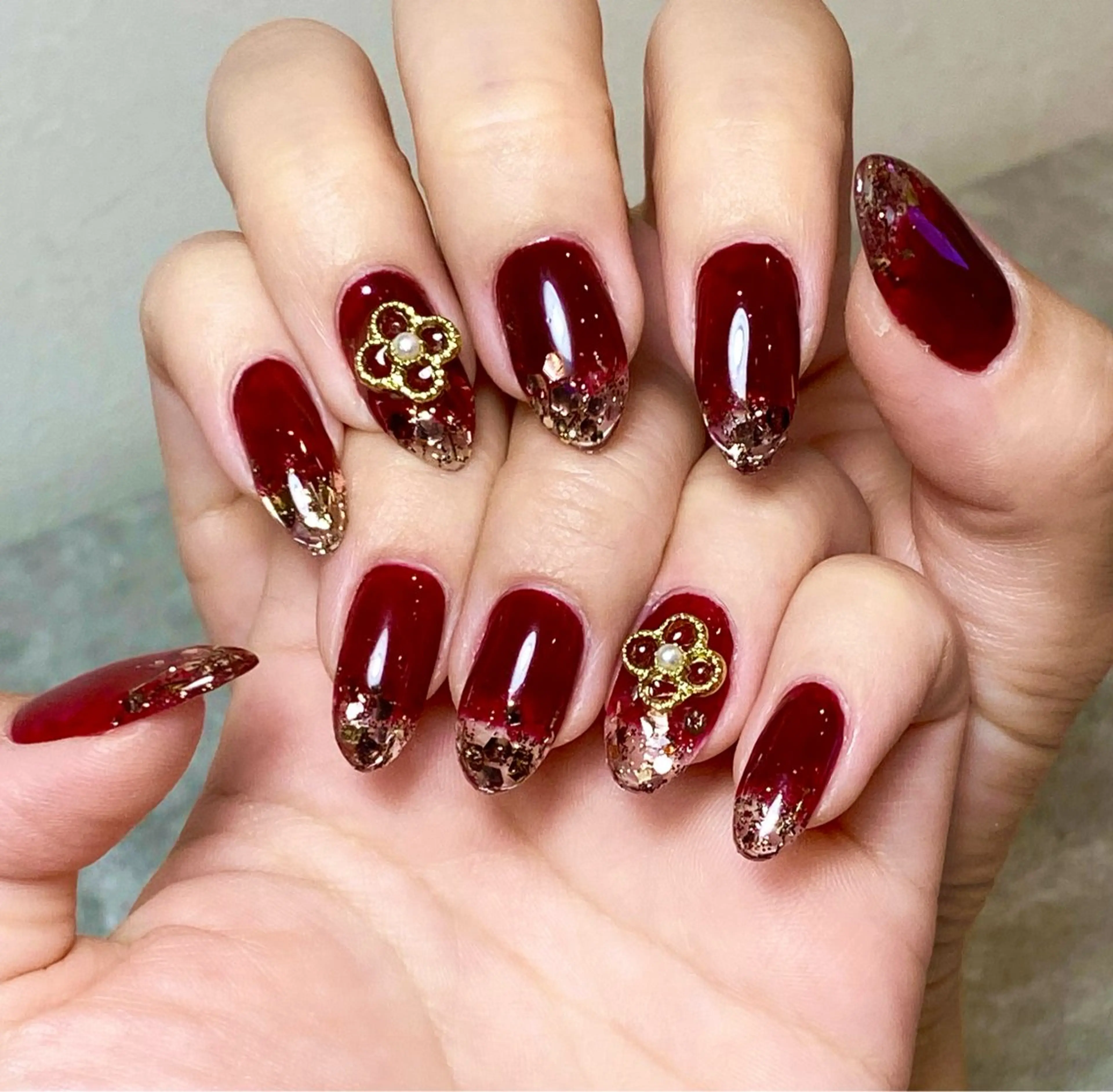 ネイル ボルドー ラメ(グリッター) ハンドネイル Narumi nailのネイルデザイン