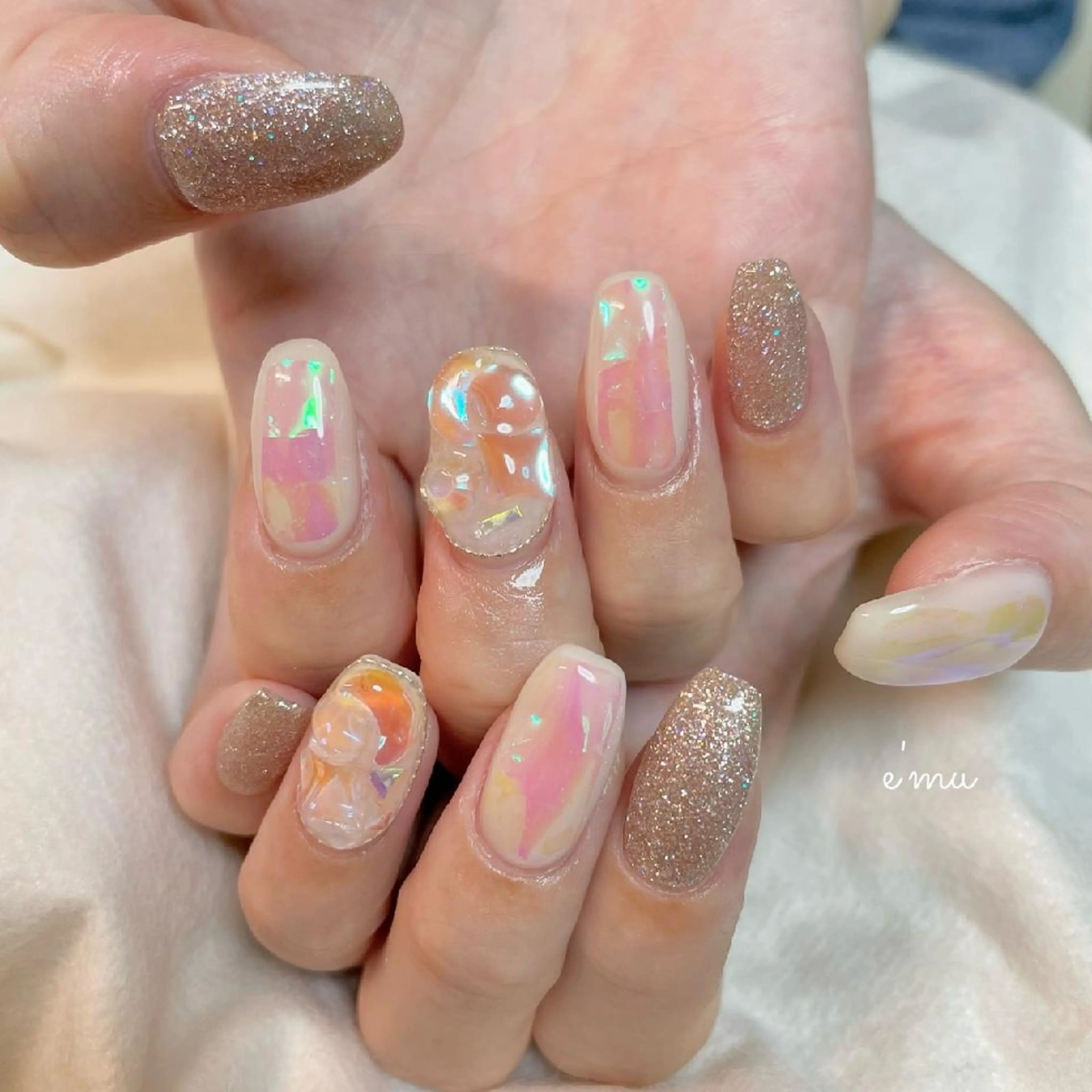 ネイル 氷ネイル・うるうるネイル 韓国ネイル nail salon e'mu💐のネイルデザイン
