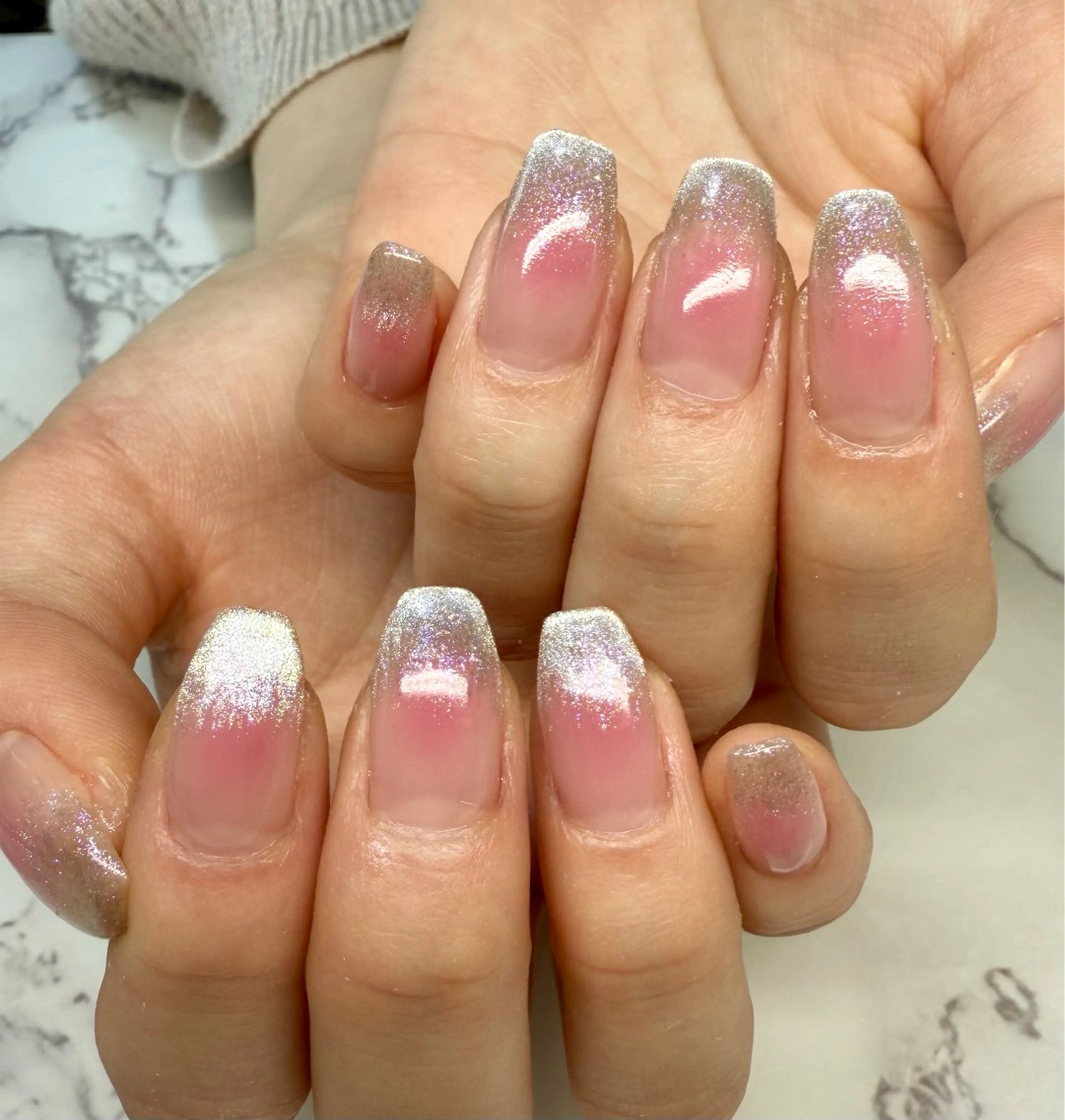 ネイル アートネイル チークネイル フレンチネイル キラキラネイル ラメ(グリッター) M.N_ nailのネイルデザイン
