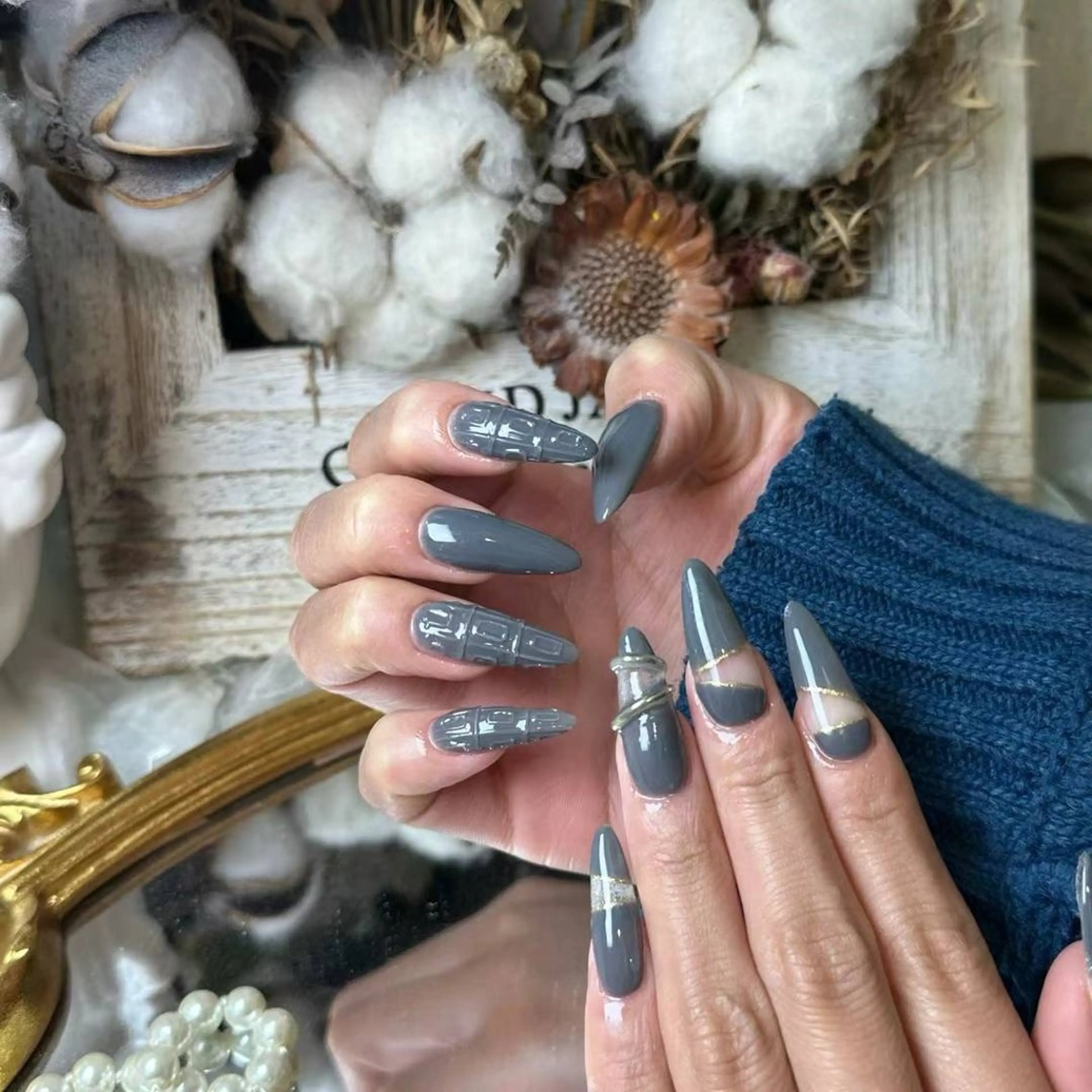 ネイル アートネイル ブルー フラワーネイル フットネイル ジェルネイル Babarla nailのネイルデザイン