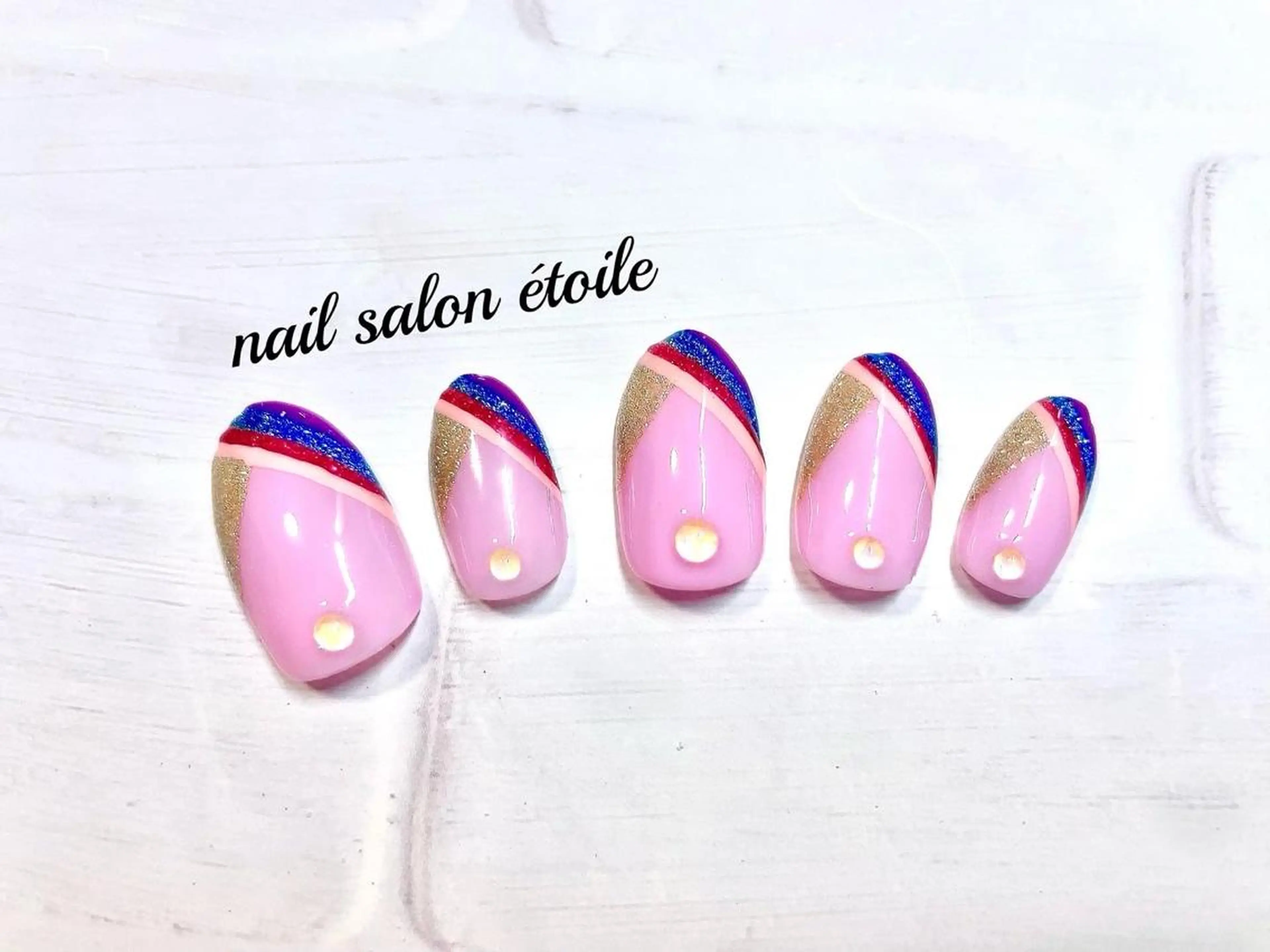 ネイル フレンチネイル ジェルネイル ラメ(グリッター) 斜めフレンチ ピンク ハンドネイル nail salon étoileのネイルデザイン